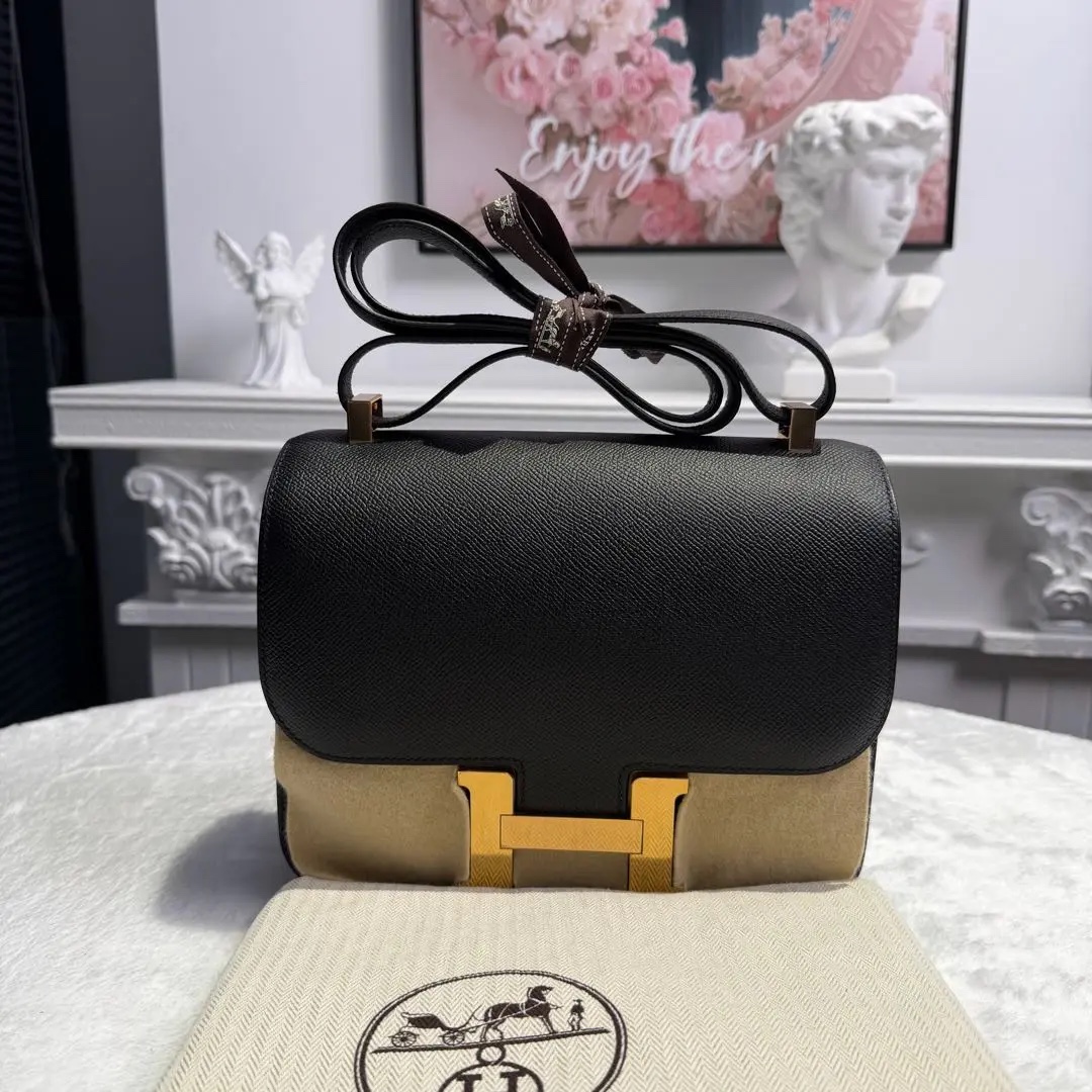 【#775】Pre-owned Hermes Constance 24 Black Gold  Epsom Leather C（2018） Color Cold 89 BJ1101805036
