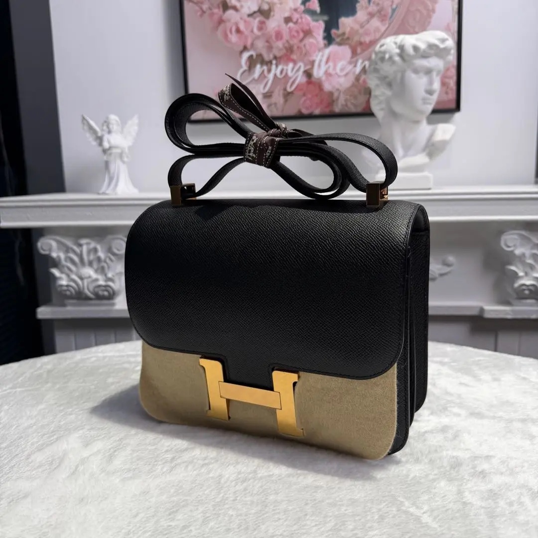 【#775】Pre-owned Hermes Constance 24 Black Gold  Epsom Leather C（2018） Color Cold 89 BJ1101805036