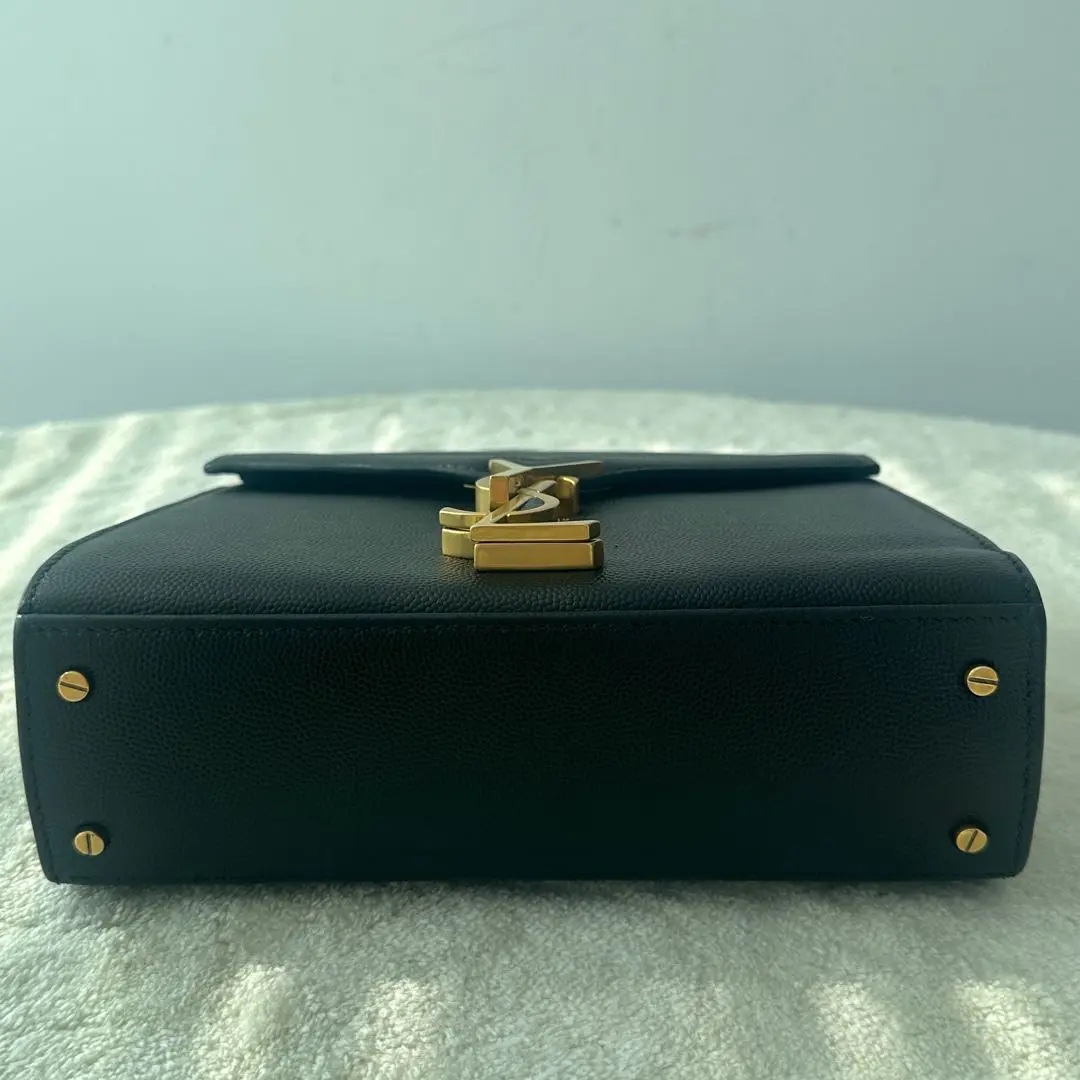 [#682]Pre owned YSL Cassandra Black Calfskin Mini Golden hardware BJ110&04075