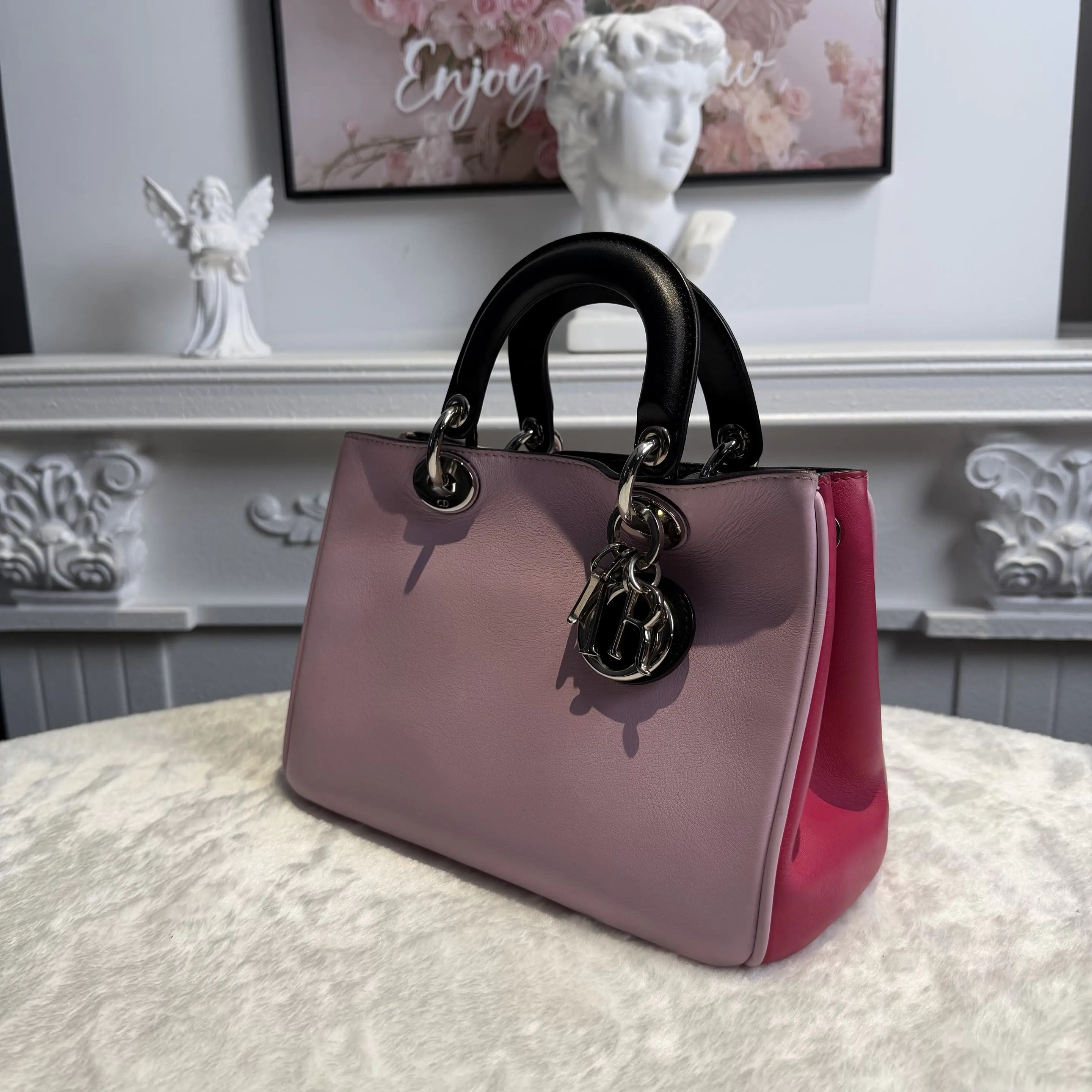 【#629】Pre-owned Dior Diorissimo Purple Black Calfskin Small Silver hardware Crossbody Bag BJ110&04040