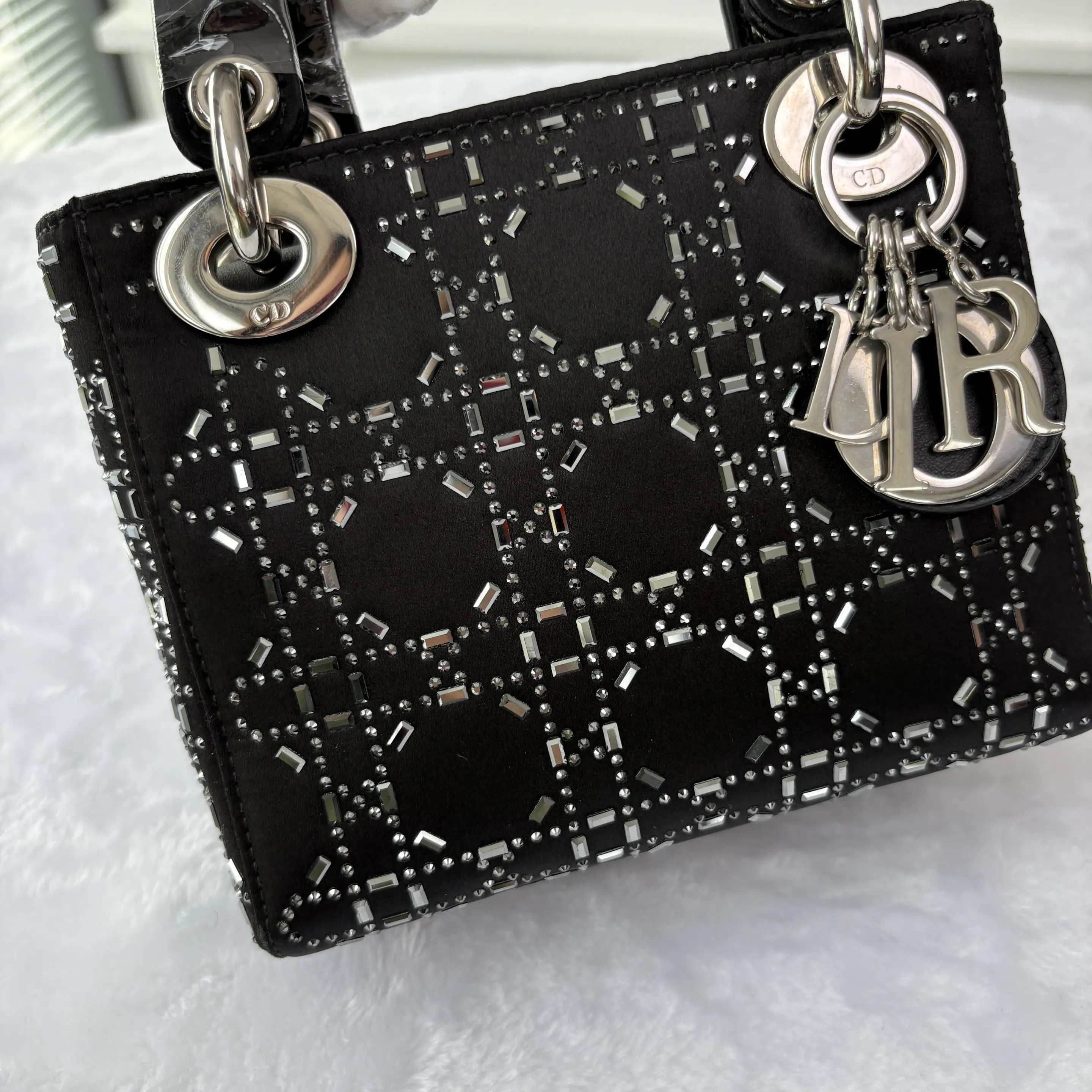 【#729】Pre-owned Dior Lady Dior Mini Black Stain Shoulder Bag CrossBody Bag BJ1101805010