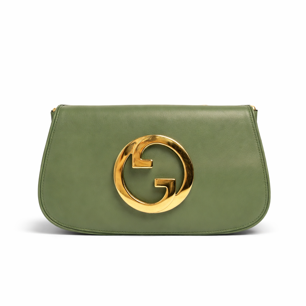 【#685】Pre-owned Gucci Blondie Calfskin Green Golden Hardware Shoulder Bag BJ1102304045
