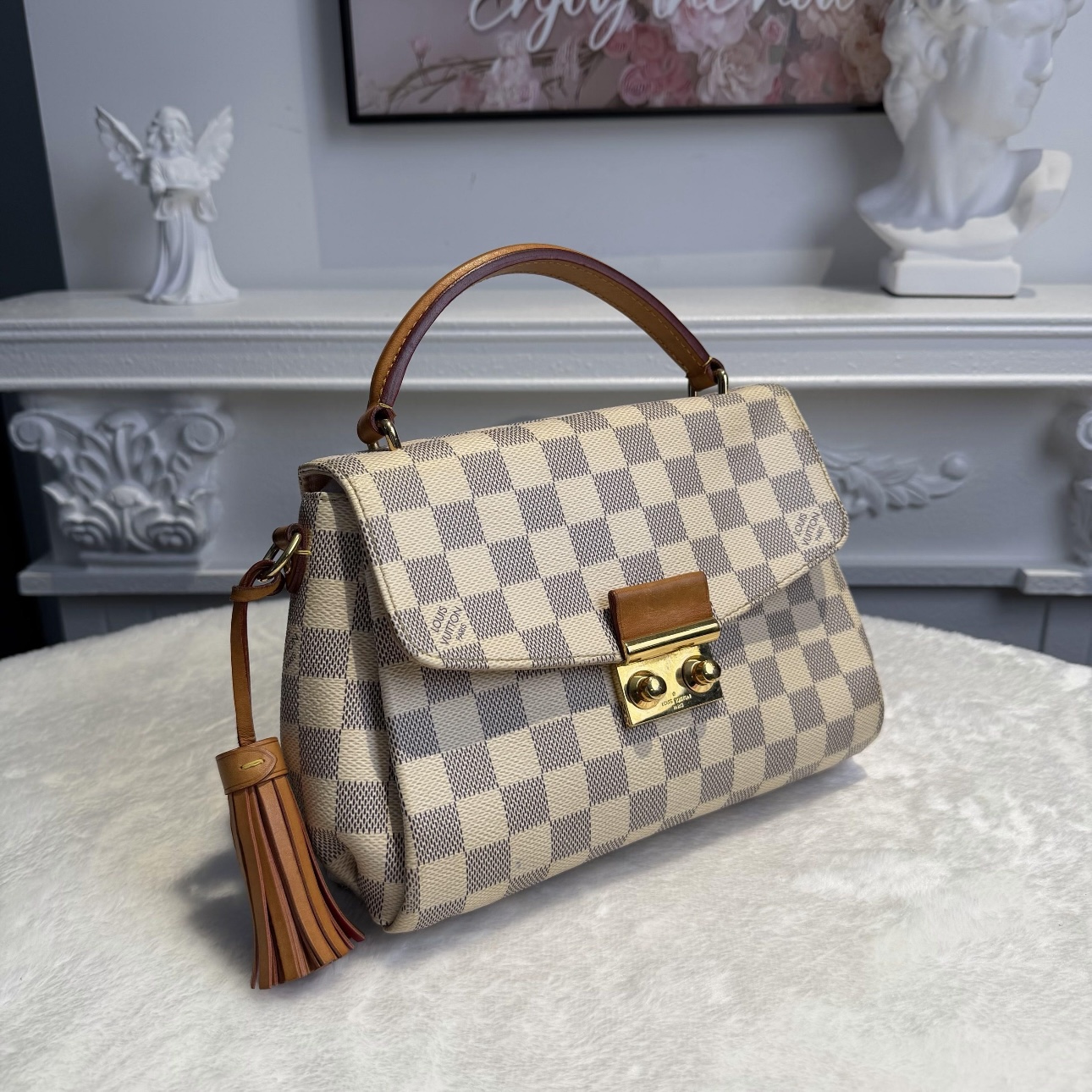 【#578】Pre-owned Louis Vuitton  Croisette White Damiar Canvas Shoulder Bags BJ1101604045 