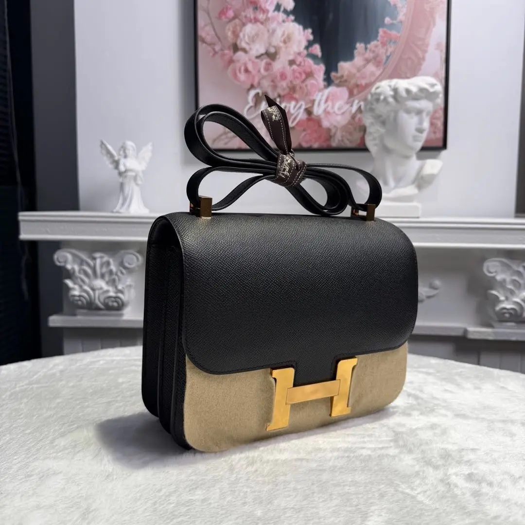 【#775】Pre-owned Hermes Constance 24 Black Gold  Epsom Leather C（2018） Color Cold 89 BJ1101805036