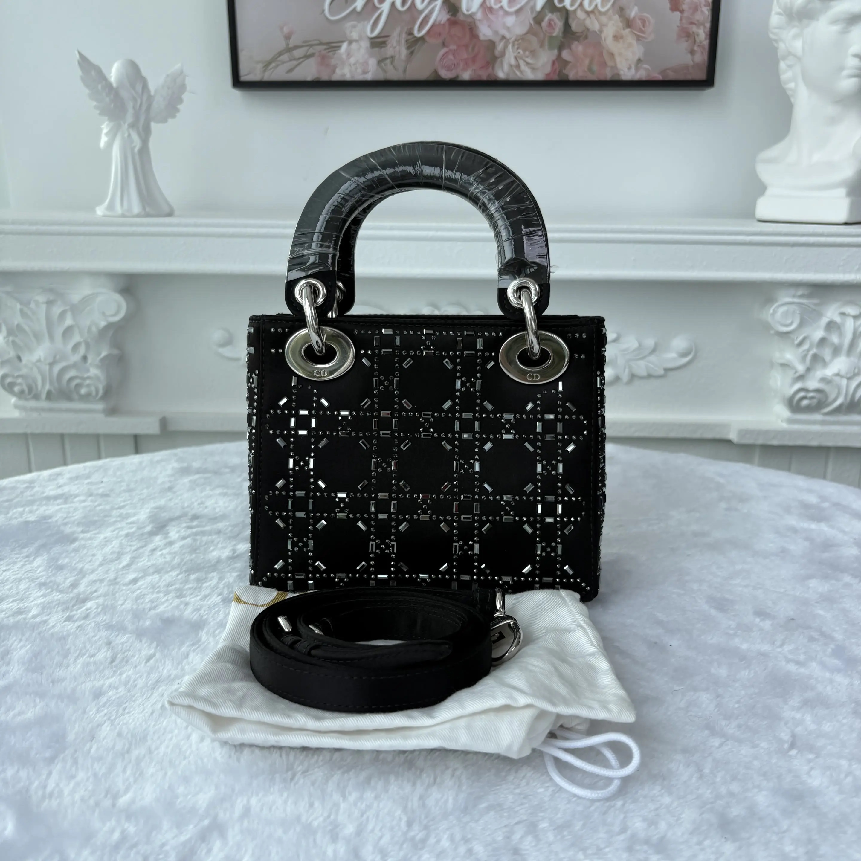 【#729】Pre-owned Dior Lady Dior Mini Black Stain Shoulder Bag CrossBody Bag BJ1101805010