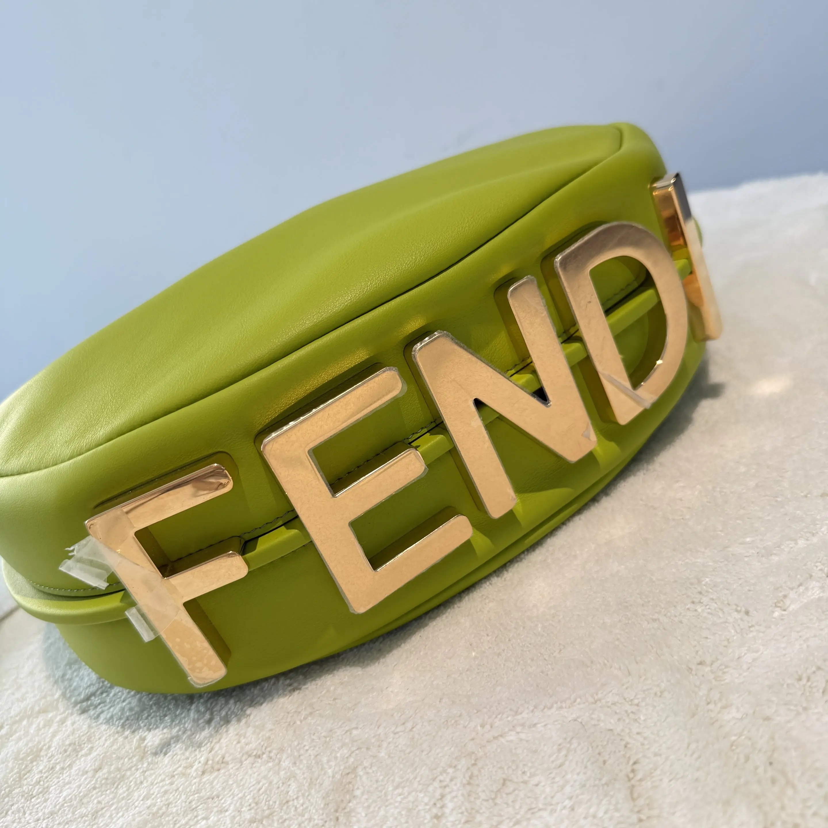 [#675]Pre owned Fendigraphy Green Calfskin Small BJ110&04060
