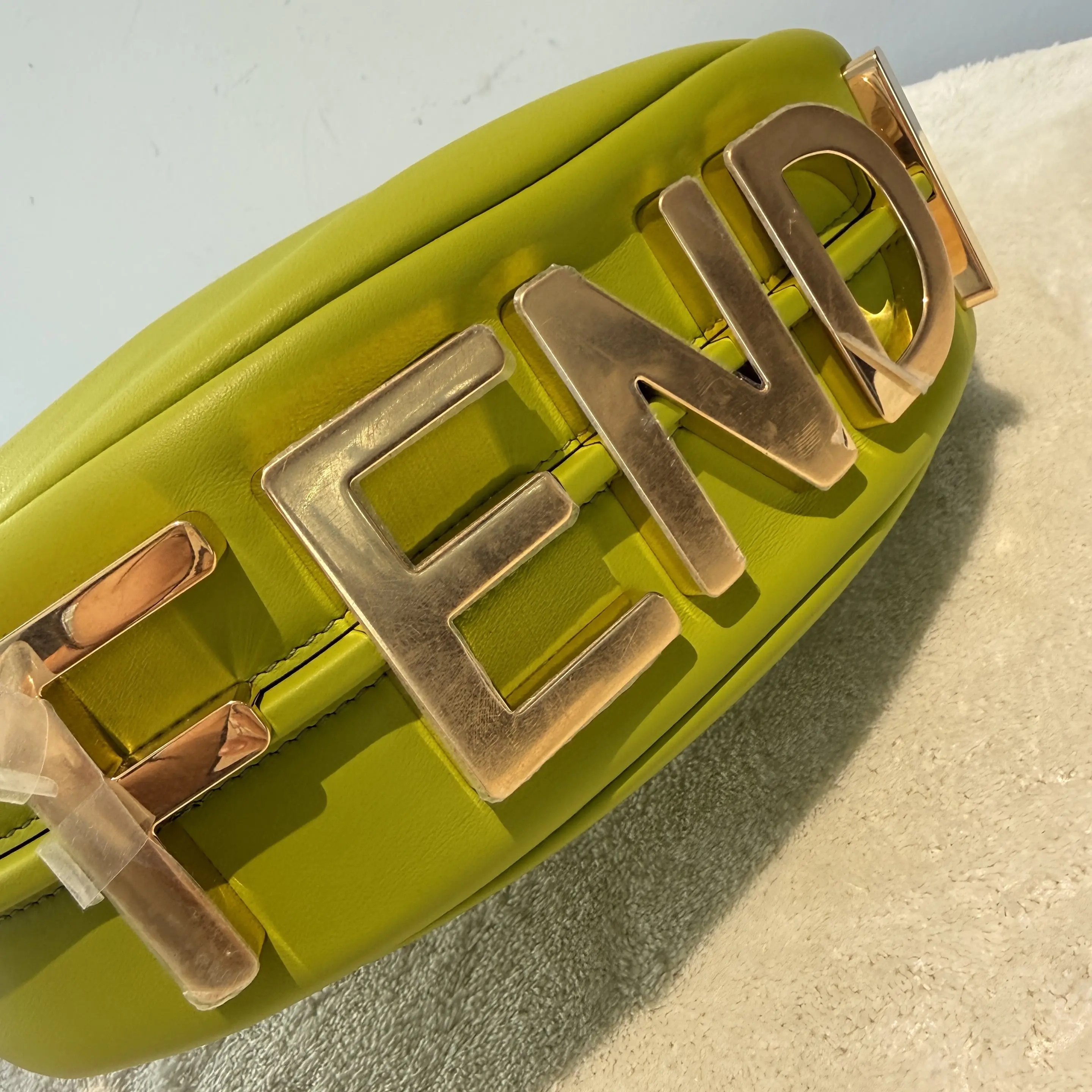 [#675]Pre owned Fendigraphy Green Calfskin Small BJ110&04060