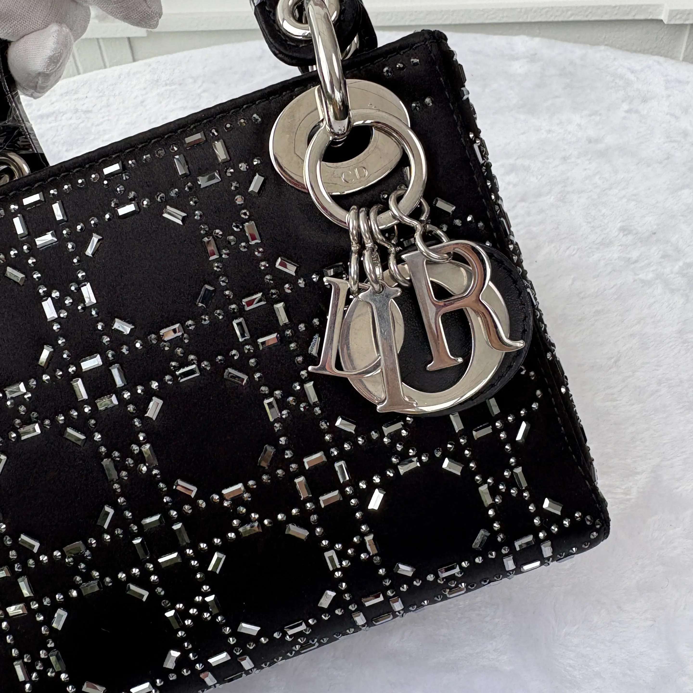 【#729】Pre-owned Dior Lady Dior Mini Black Stain Shoulder Bag CrossBody Bag BJ1101805010