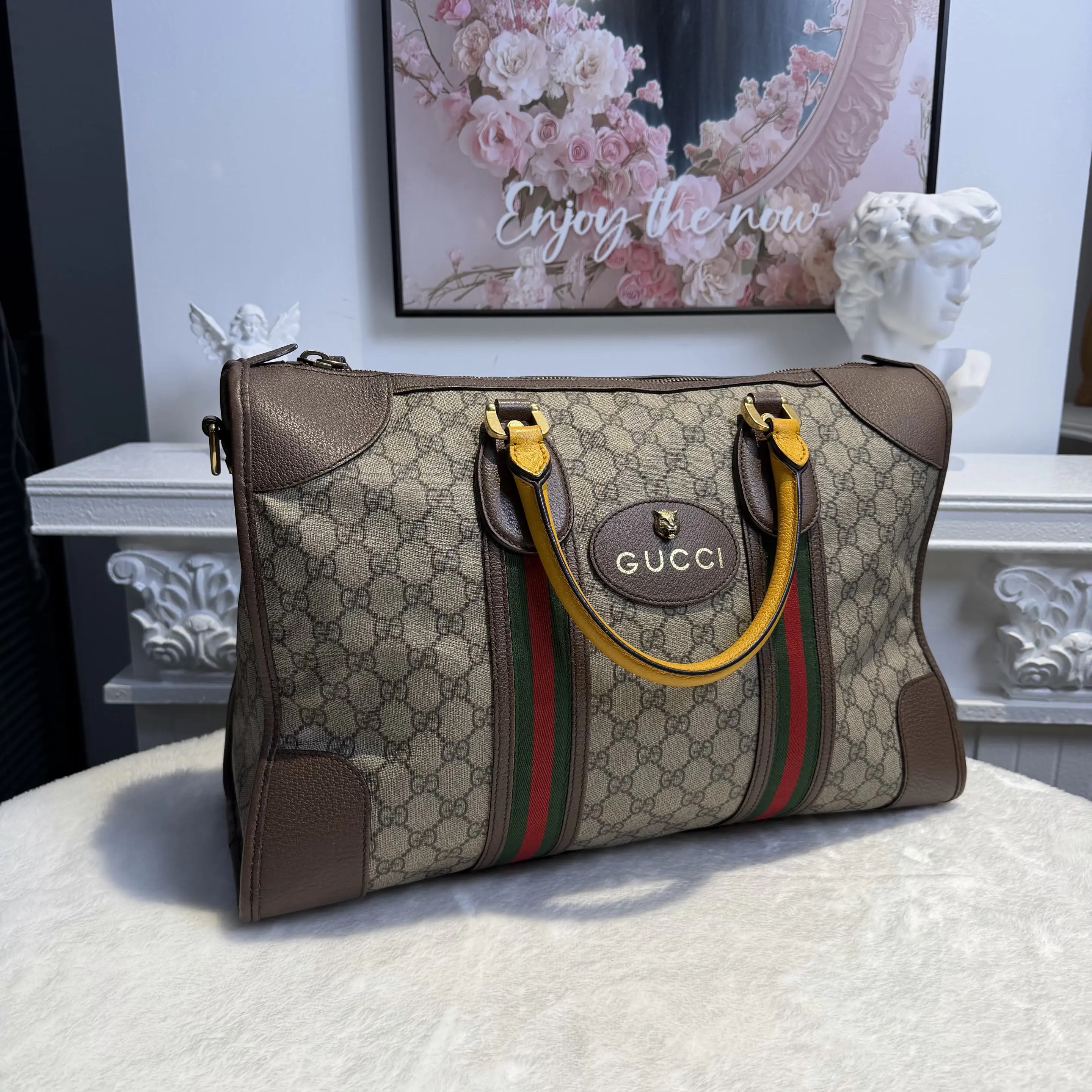 [#613]Pre owned Gucci Savoy Large Duffle Calfskin Convas BJ1101504060