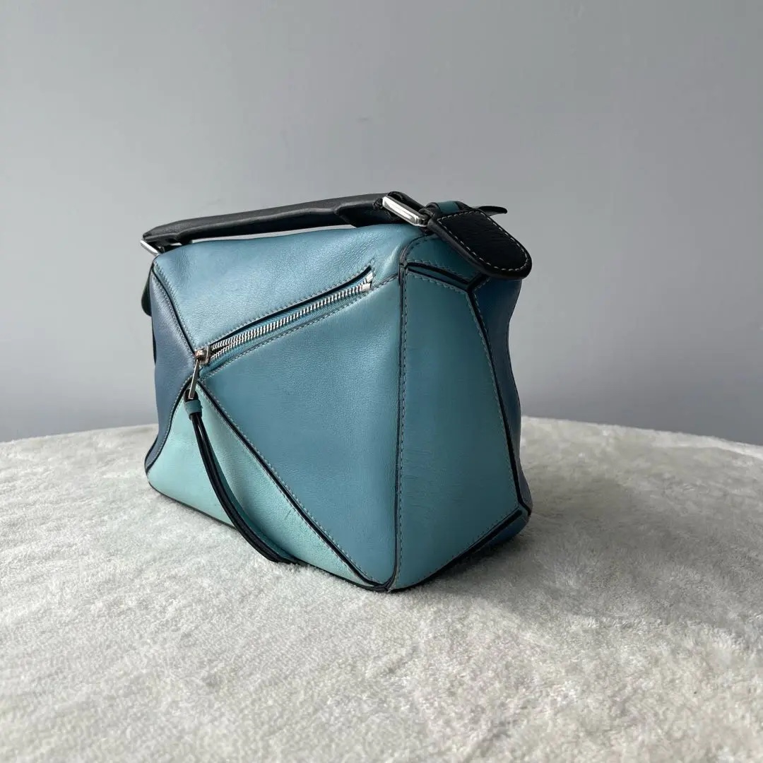 [#672]Pre owned Loewe Puzzle Blue Calfskin Small Shoulder bag BJ110&04060