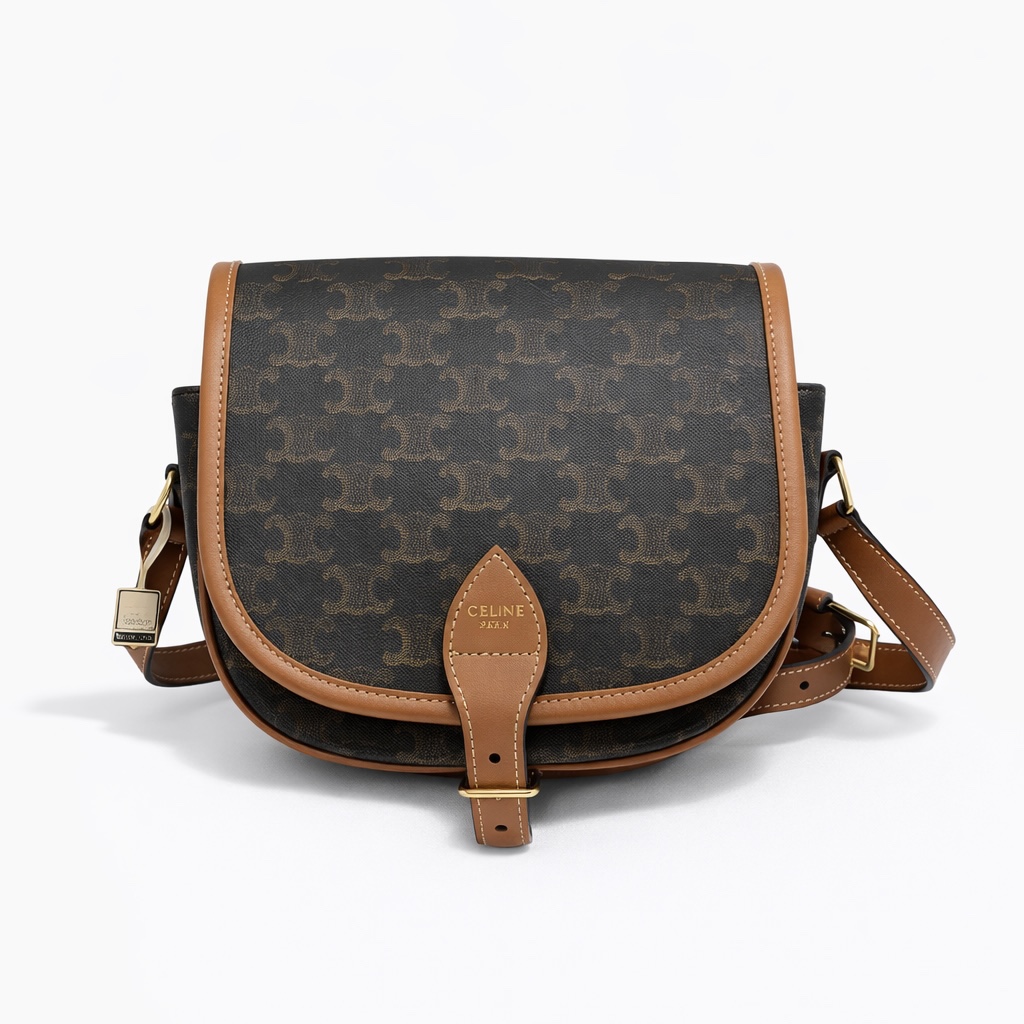【#490】Pre-owned Celine Triomphe Folco Saddle Bag  Triomphe Canvas 99 Calfskin CrossbodyBags BJ1109904060