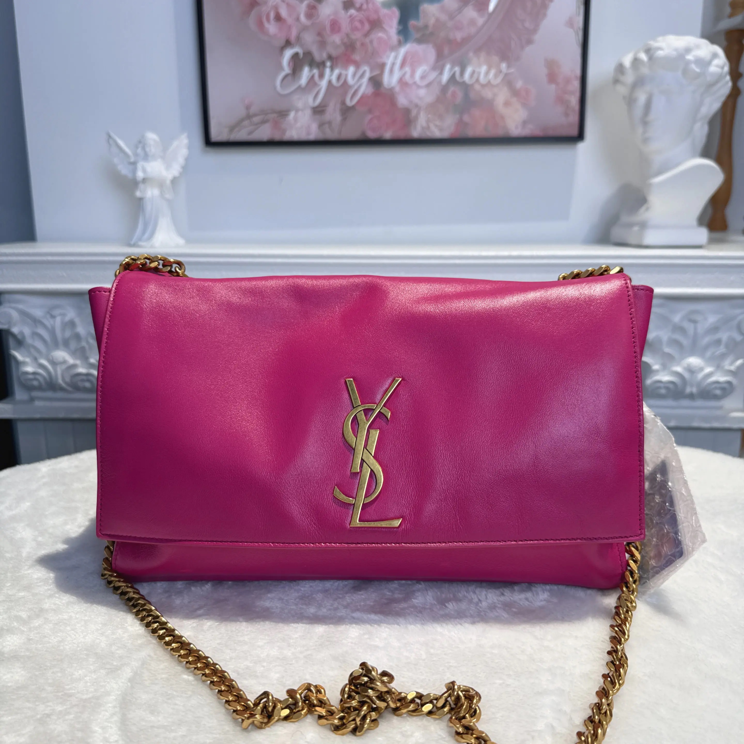 [#691]Pre owned YSL Kate Purple Calfskin Medium Golden Hardware Crossbody bag BJ110&&04068
