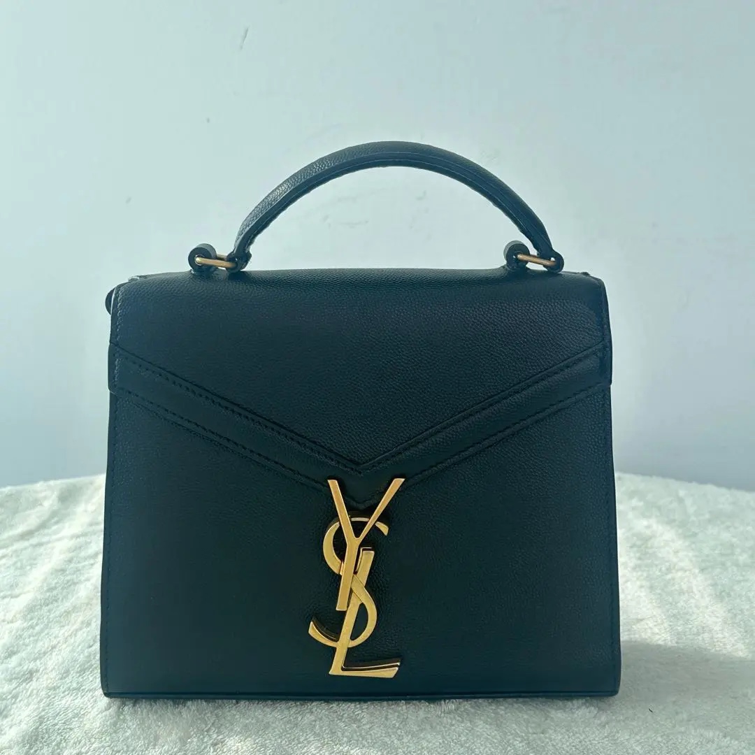 [#682]Pre owned YSL Cassandra Black Calfskin Mini Golden hardware BJ110&04075