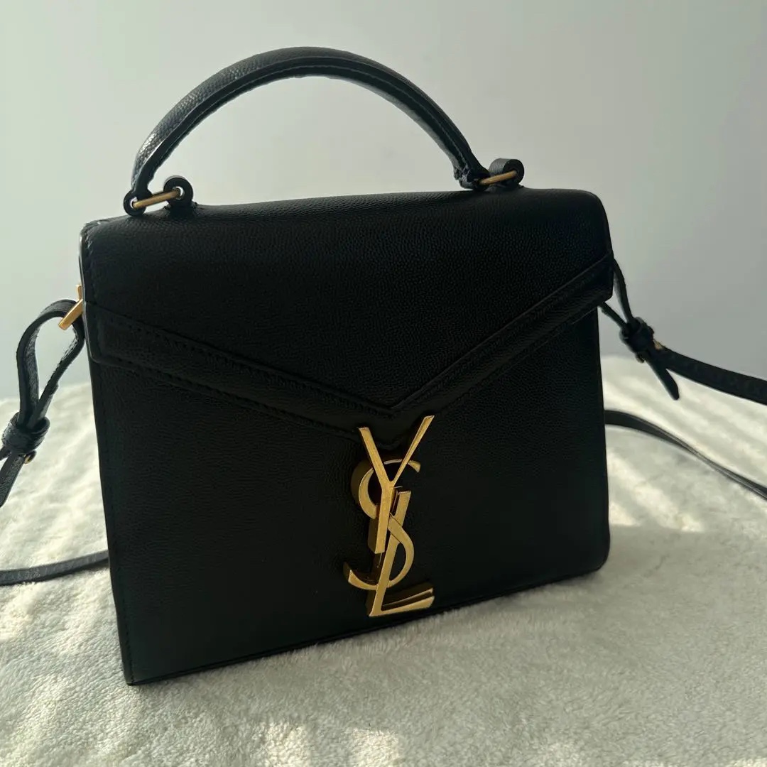 [#682]Pre owned YSL Cassandra Black Calfskin Mini Golden hardware BJ110&04075