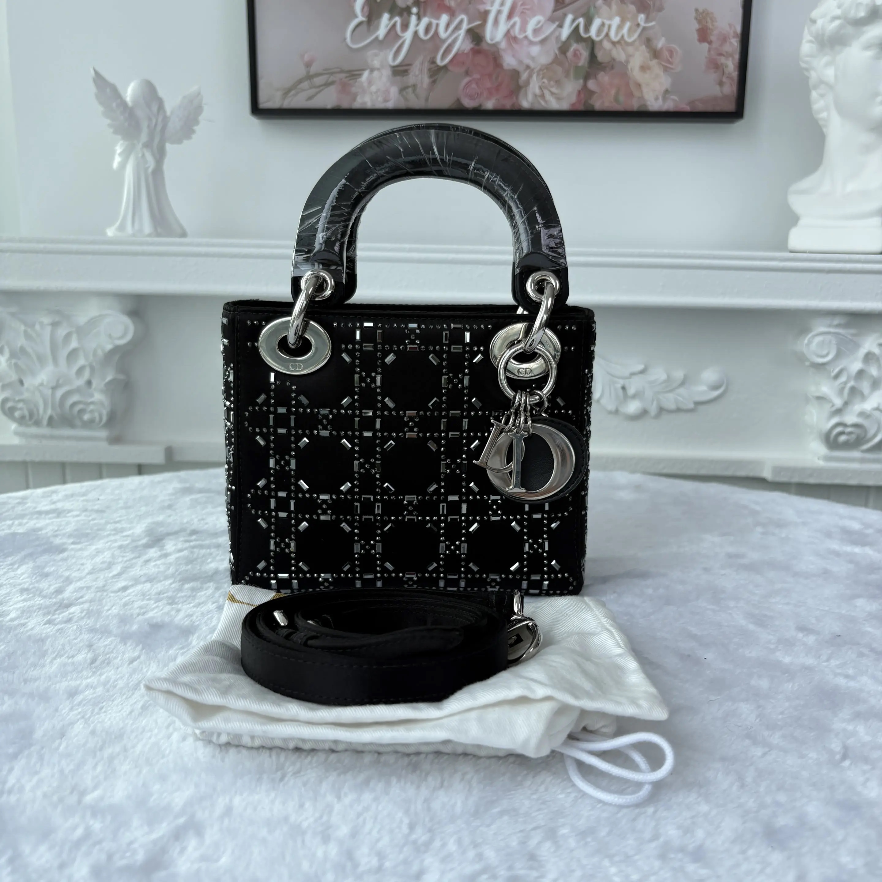 【#729】Pre-owned Dior Lady Dior Mini Black Stain Shoulder Bag CrossBody Bag BJ1101805010