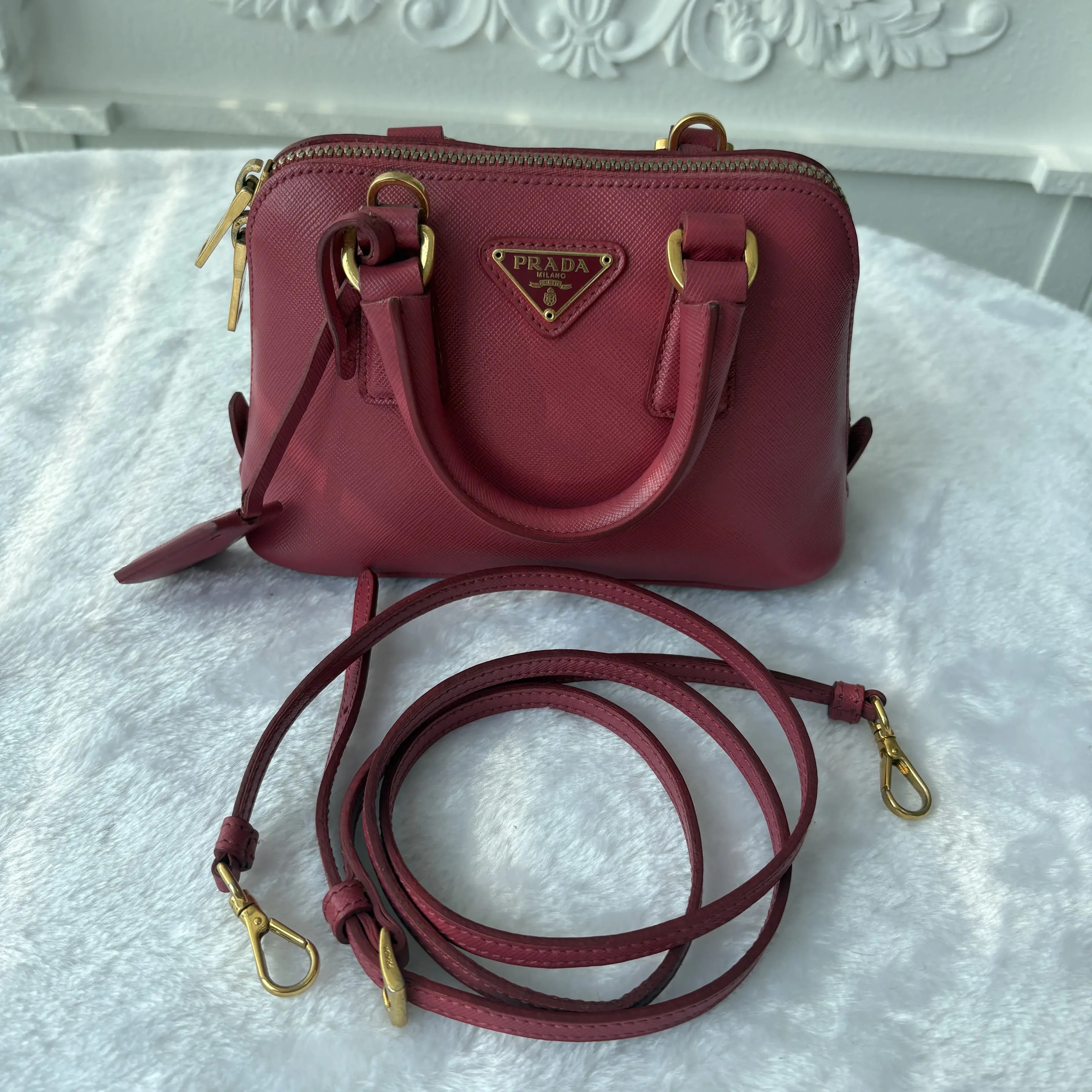 [#716]Pre owned Prada Promenade Pink Calfskin Crossbody Bag BJ110&04030