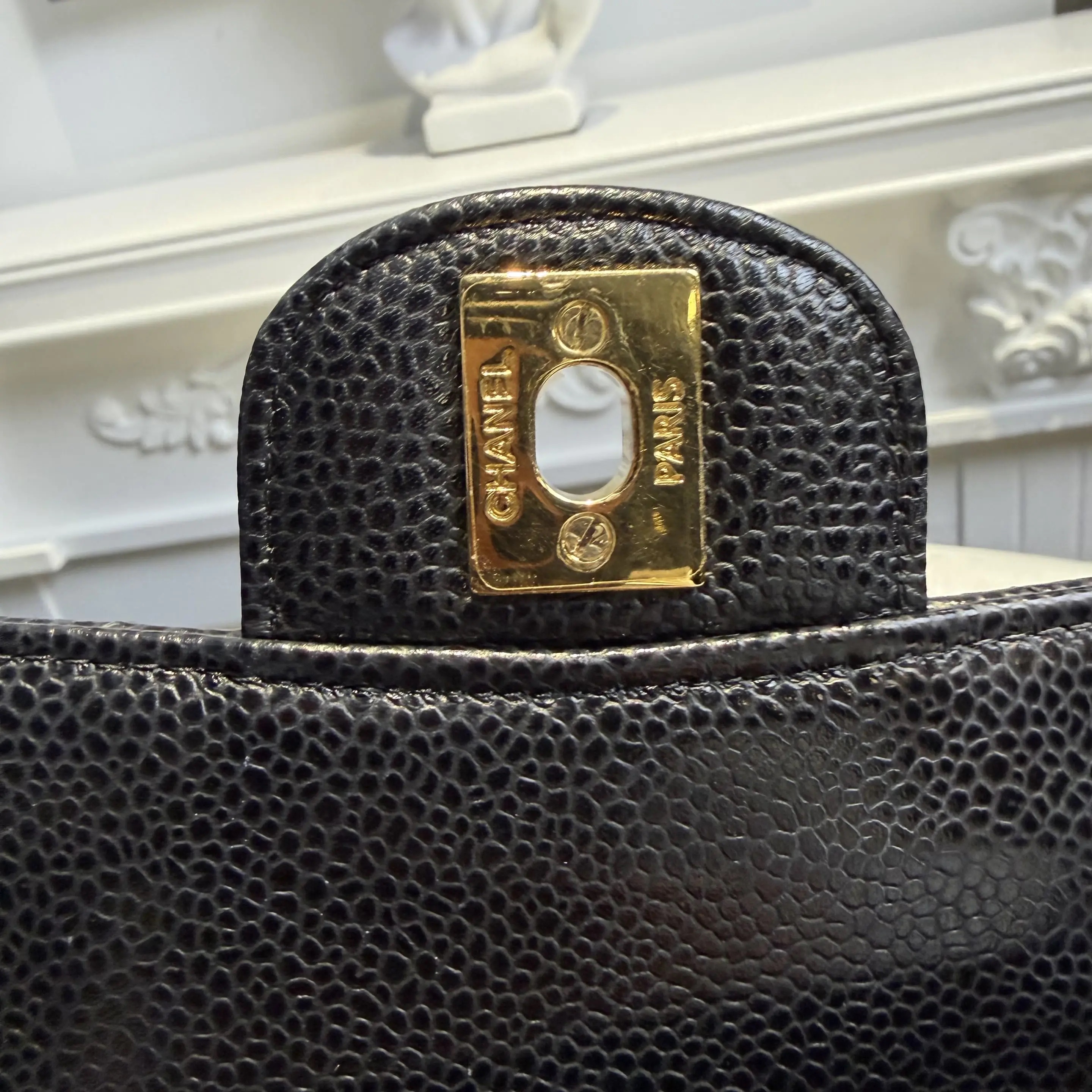 【#780】Pre-owned Chanel Classic Flap Double Flap Caviar Calfskin Black Gold Shoulder Full Set Bag BJ1102105040