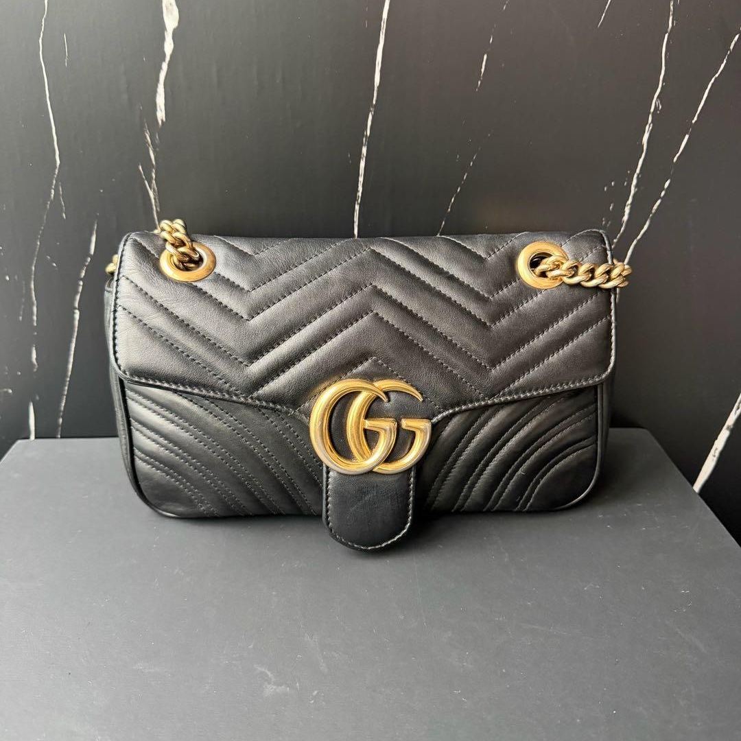 【#493】Pre-owned Gucci Marmont 26 Medium Size Calfskin Shoulder Bags BJ1101504068 