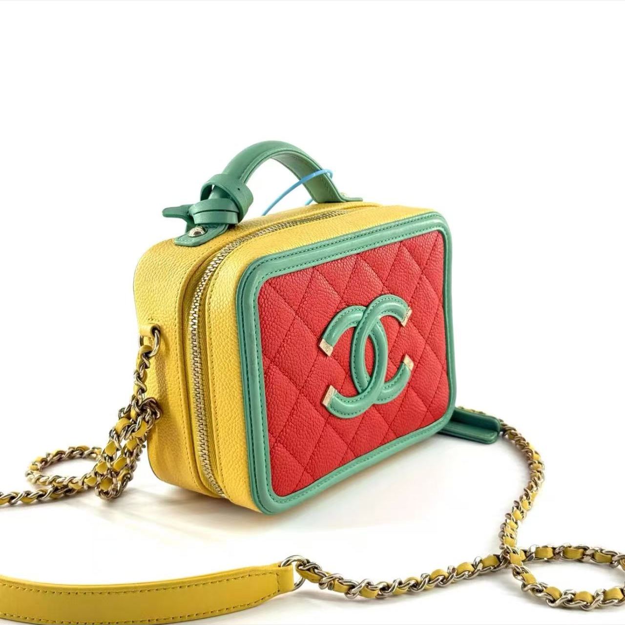 【#546】Pre-owned CHANEL Vanity Case Medium Size Caviar Leather Grained Calfskin Camera Bag Shoulder Bag BJ1101819050135 