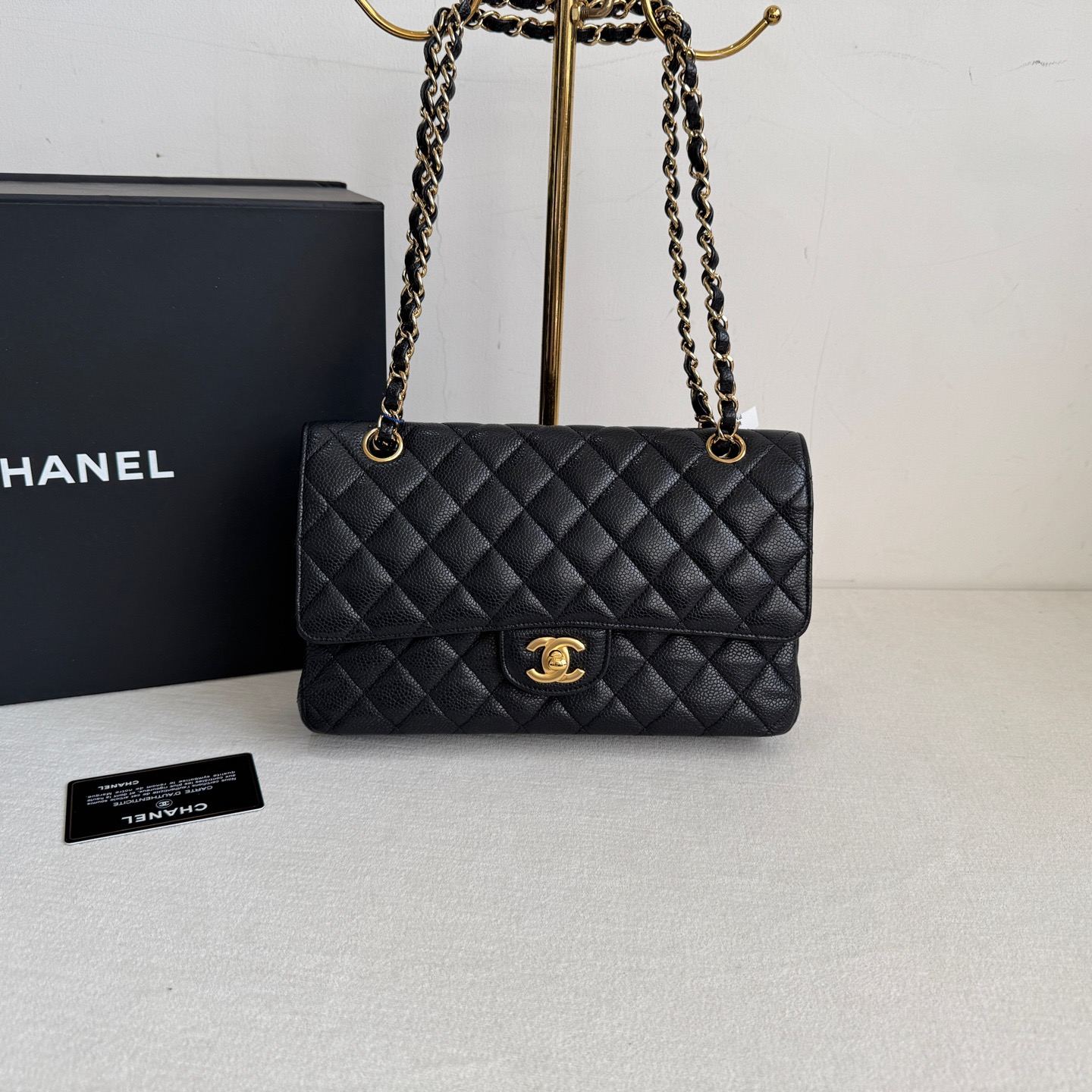 【#577】Pre-owned Chanel Classic Flap Double Flap Black Caviar Calfskin BJ11099050415