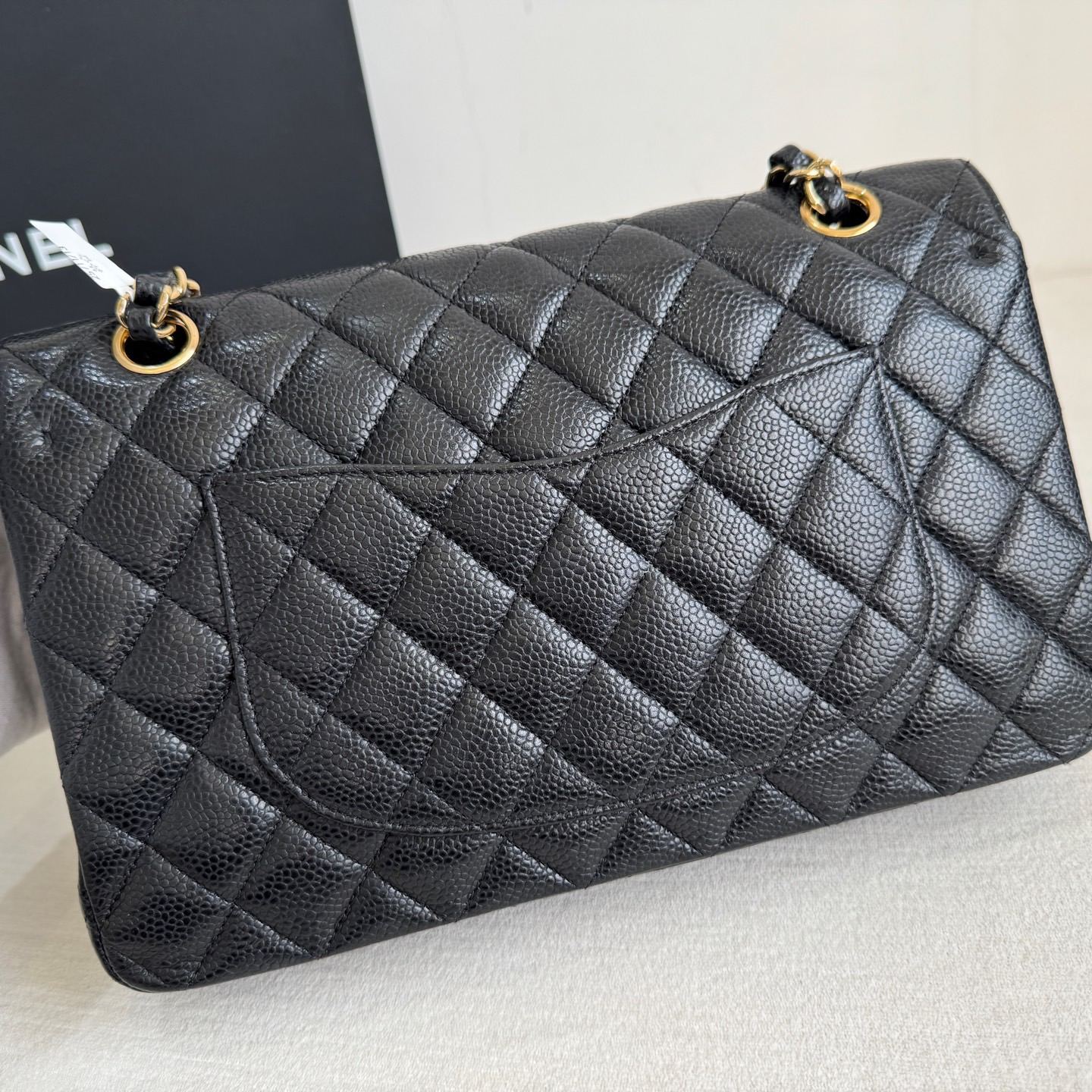 【#577】Pre-owned Chanel Classic Flap Double Flap Black Caviar Calfskin BJ11099050415