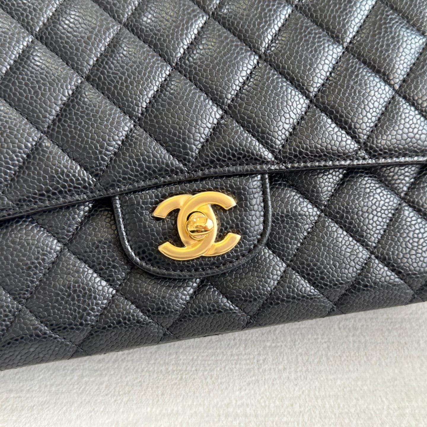 【#577】Pre-owned Chanel Classic Flap Double Flap Black Caviar Calfskin BJ11099050415