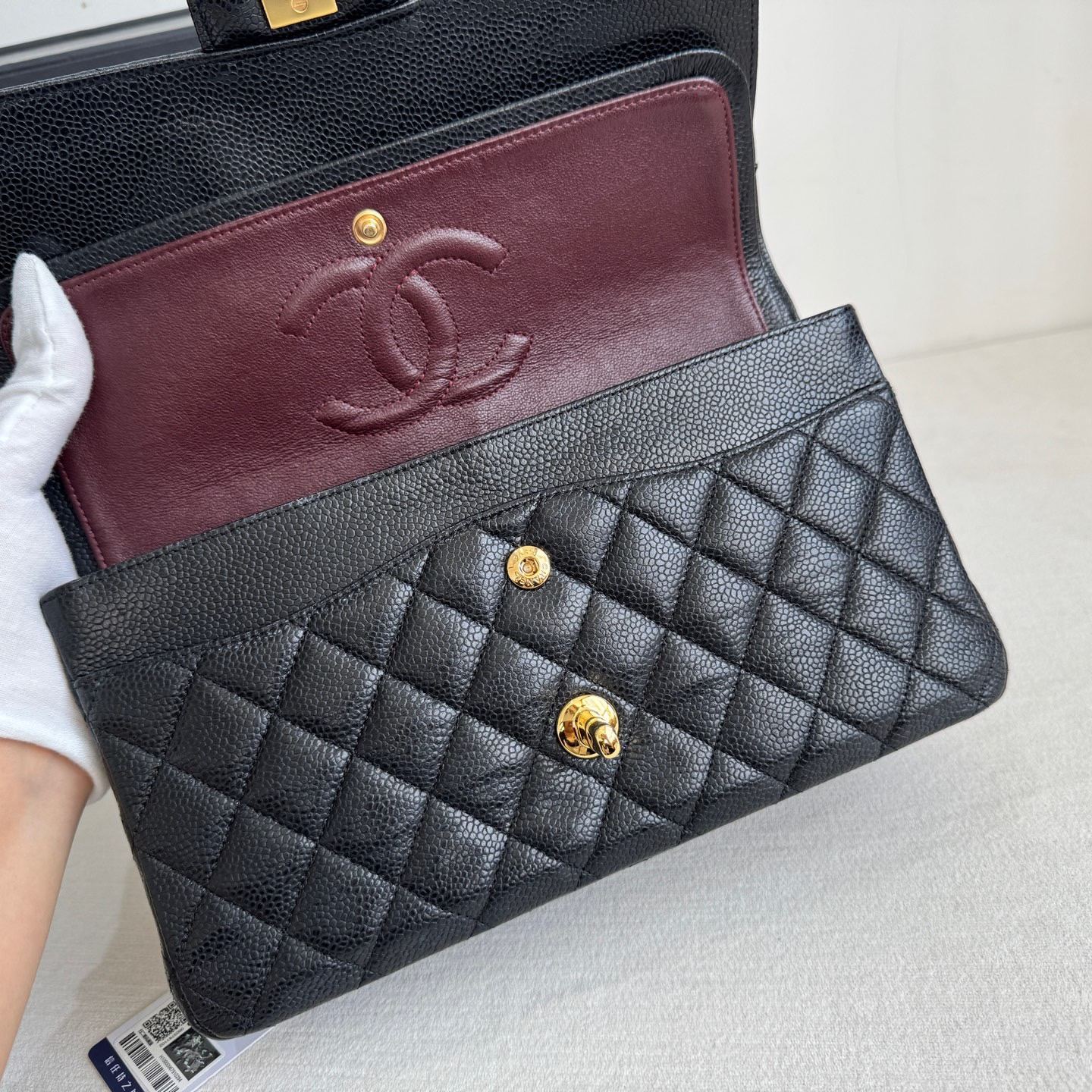 【#577】Pre-owned Chanel Classic Flap Double Flap Black Caviar Calfskin BJ11099050415