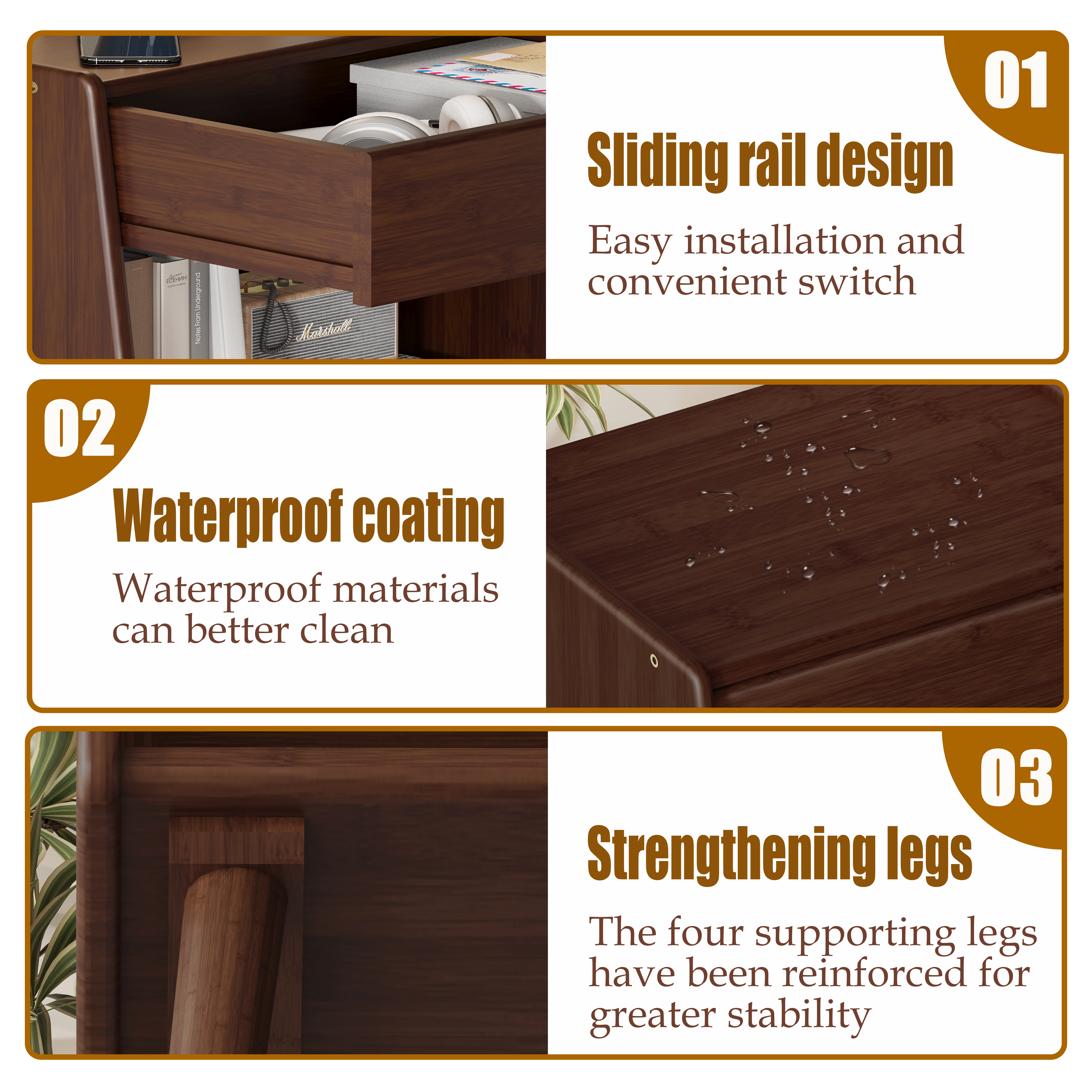 COMASACH Wooden Nightstand, Modern Bedside Table with Drawer and Open Storage