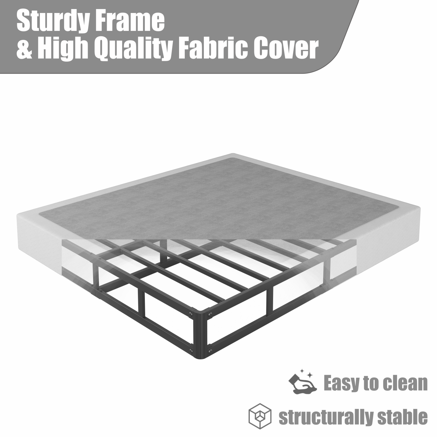 COMASACH 9" Heavy-Duty Metal Box Spring Mattress Foundation, Easy Assembly, Black