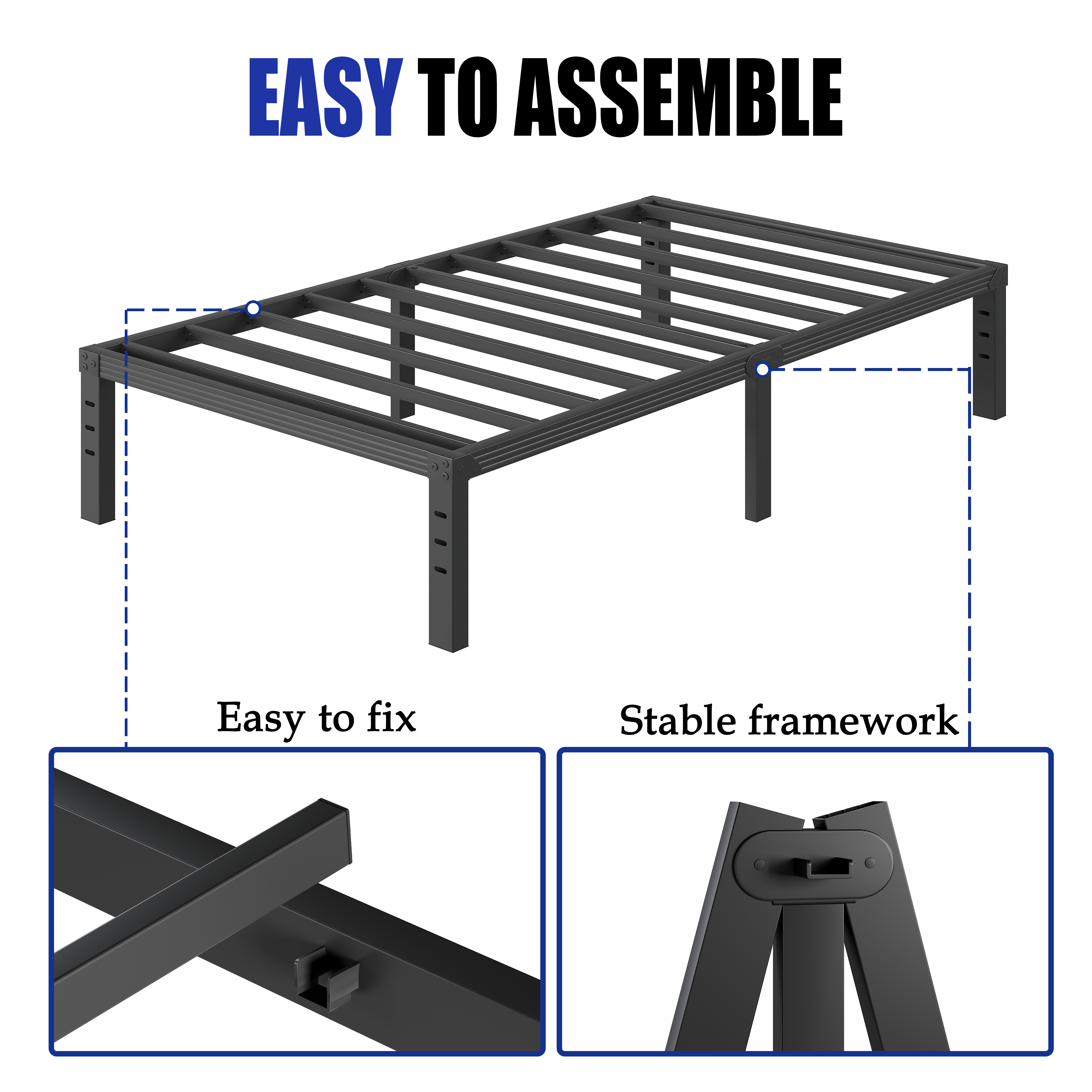 COMASACH 18 inch Twin Bed Frame, Easy Assembly, Heavy Duty Metal Platform, Noise Free, Black