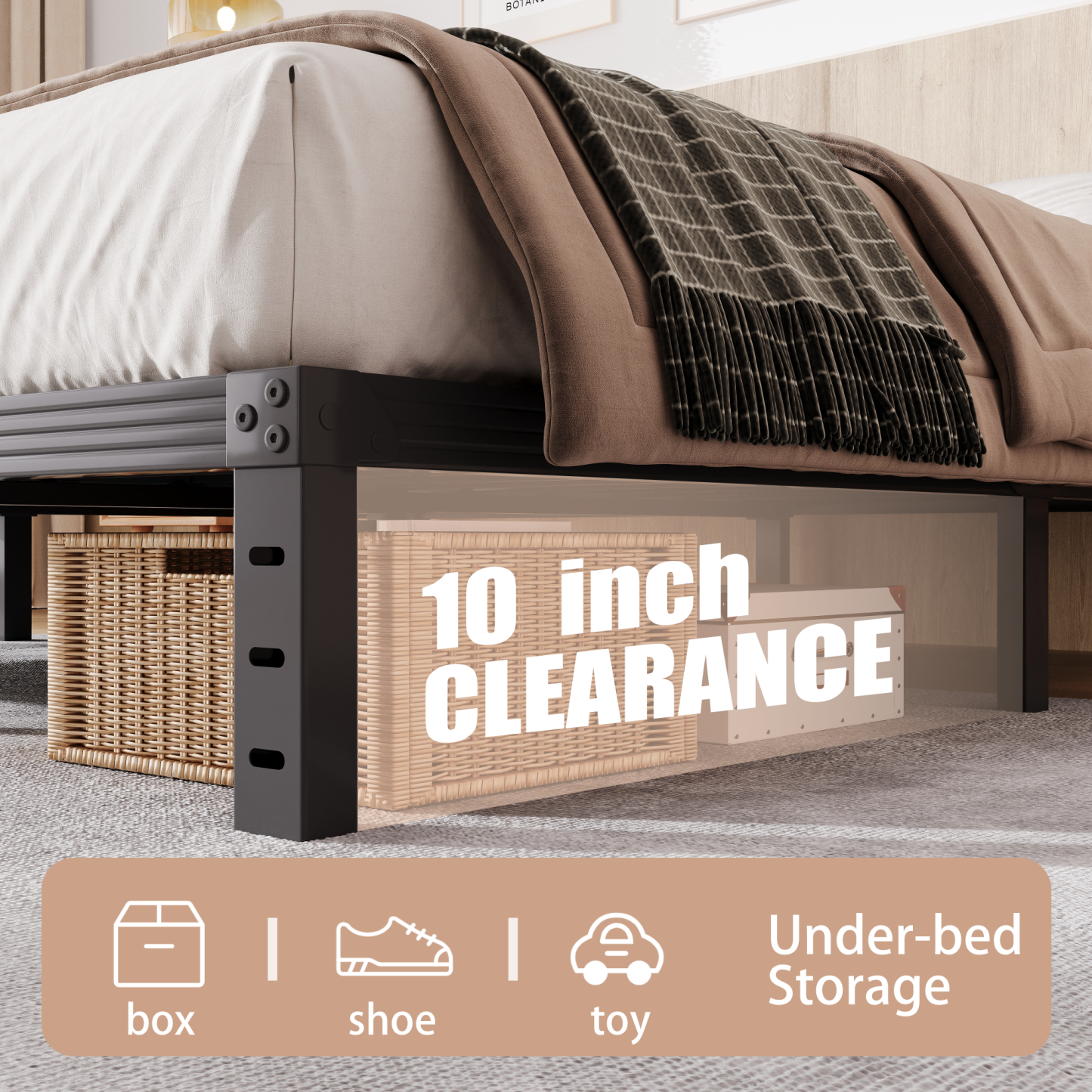 COMASACH 12 in King Bed Frame, Easy Assembly, No Box Spring Needed, Heavy Duty Metal Platform Bed Frame King Size, Noise Free, Black