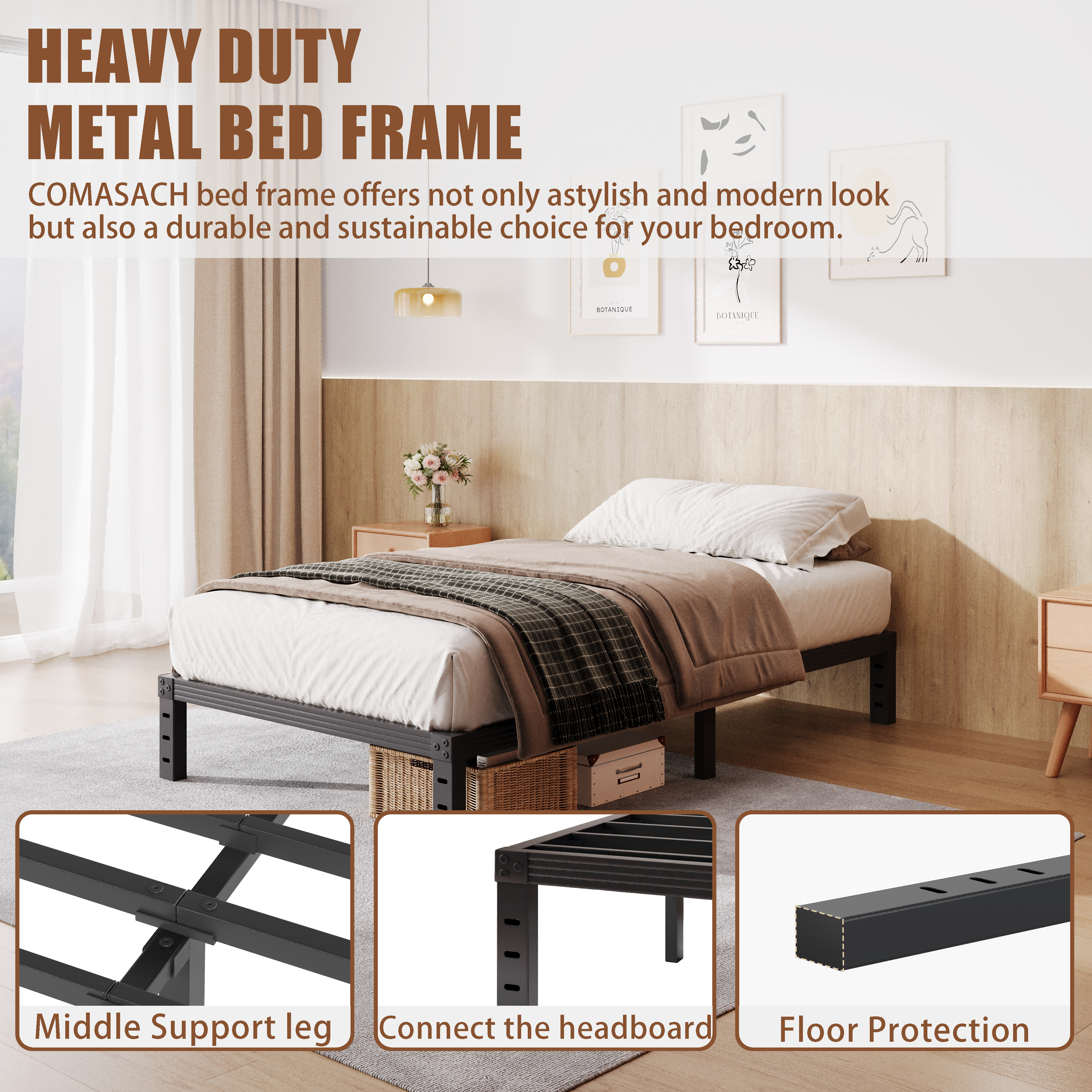 COMASACH 12 inch Twin Bed Frame, Easy Assembly, Heavy Duty Metal Platform, Noise Free, Black