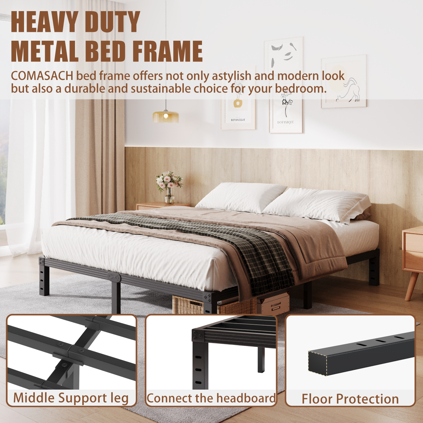 COMASACH 12 in King Bed Frame, Easy Assembly, No Box Spring Needed, Heavy Duty Metal Platform Bed Frame King Size, Noise Free, Black