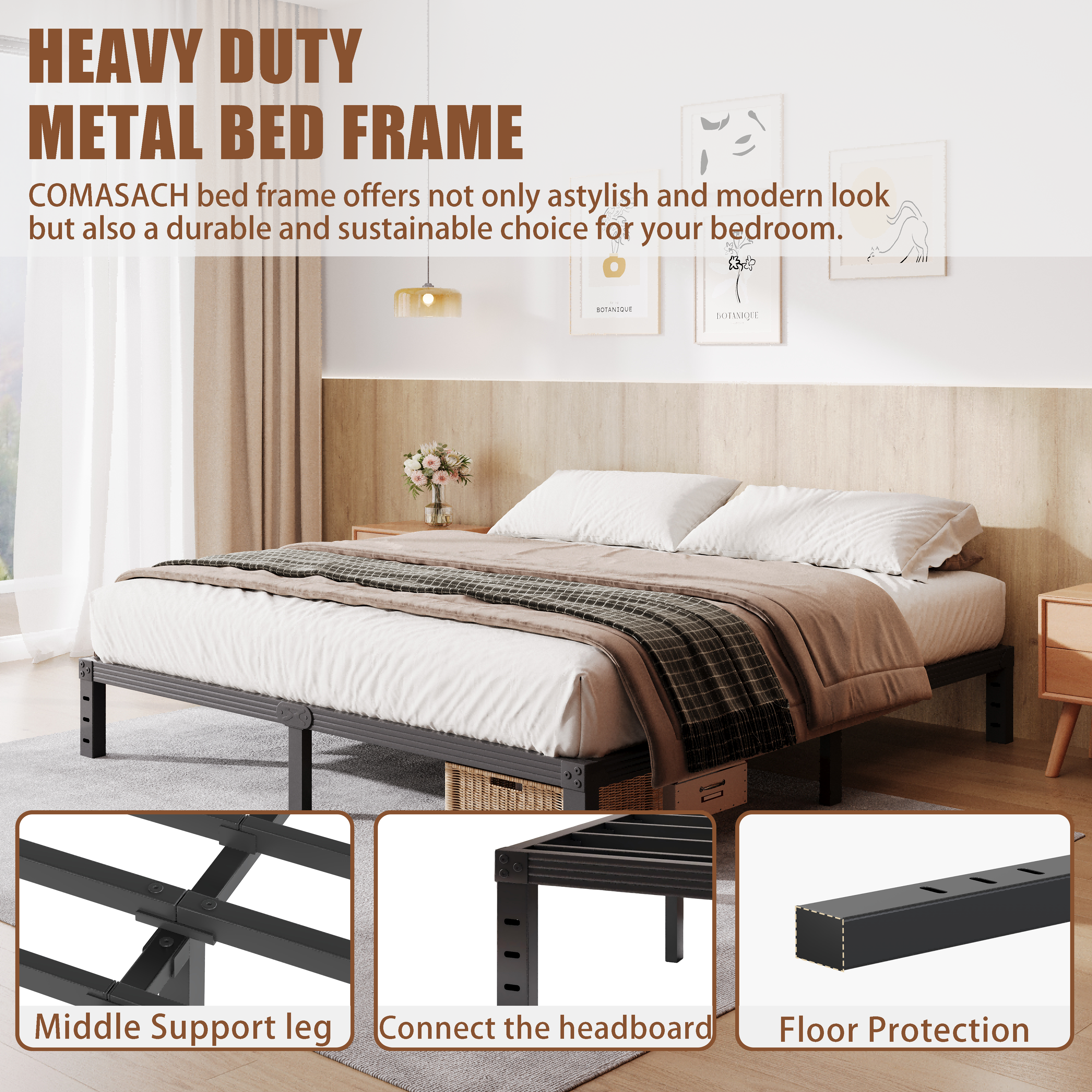 COMASACH 12 inch King Bed Frame, Easy Assembly, Heavy Duty Metal Platform, Noise Free, Black