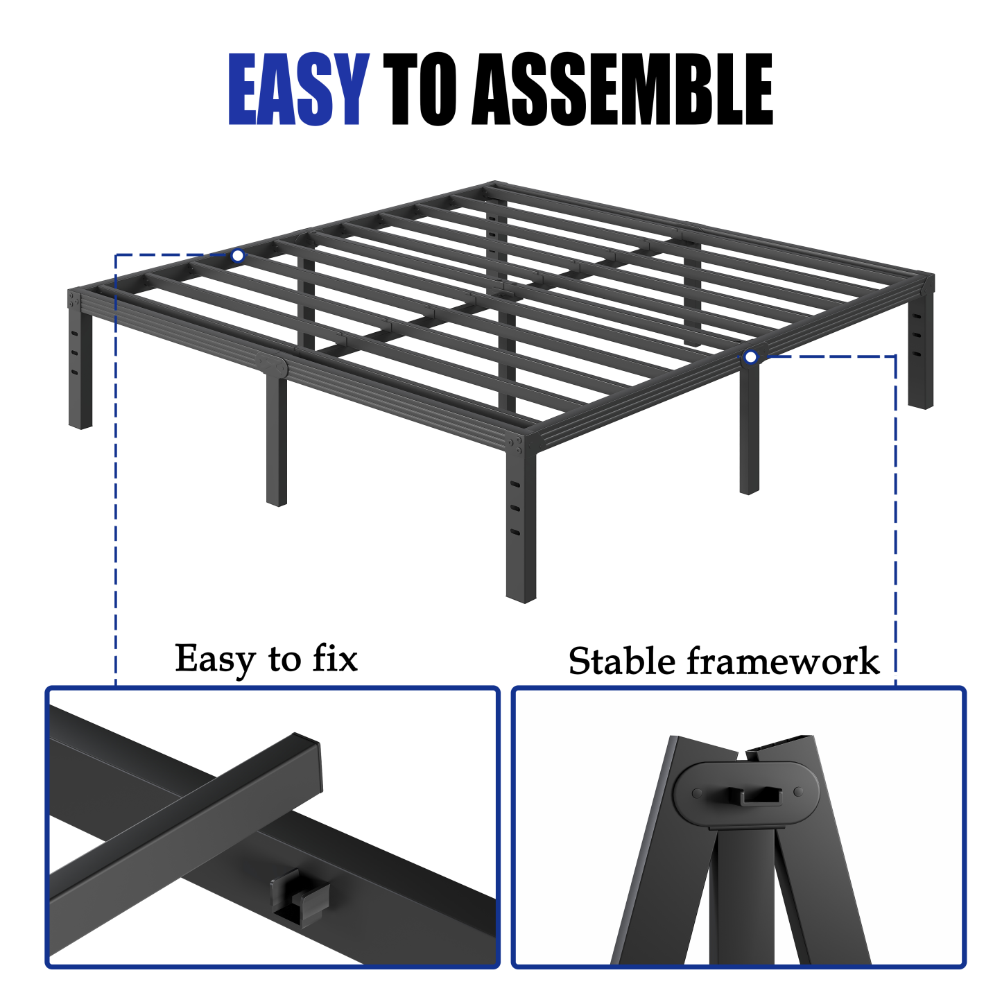 COMASACH 18 inch King Bed Frame, Easy Assembly, Heavy Duty Metal Platform, Noise Free, Black