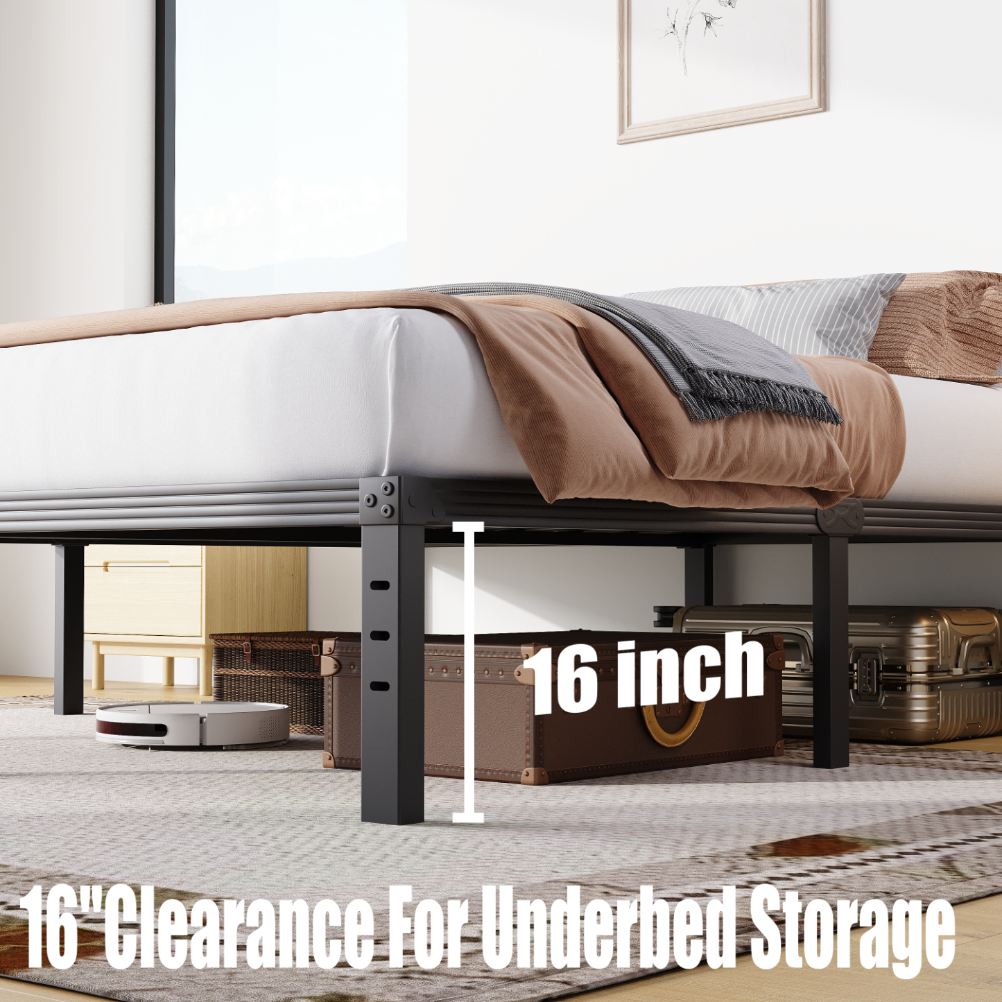 COMASACH 18 inch Bed Frame, Easy Assembly, Heavy Duty Metal Platform, Noise Free, Black