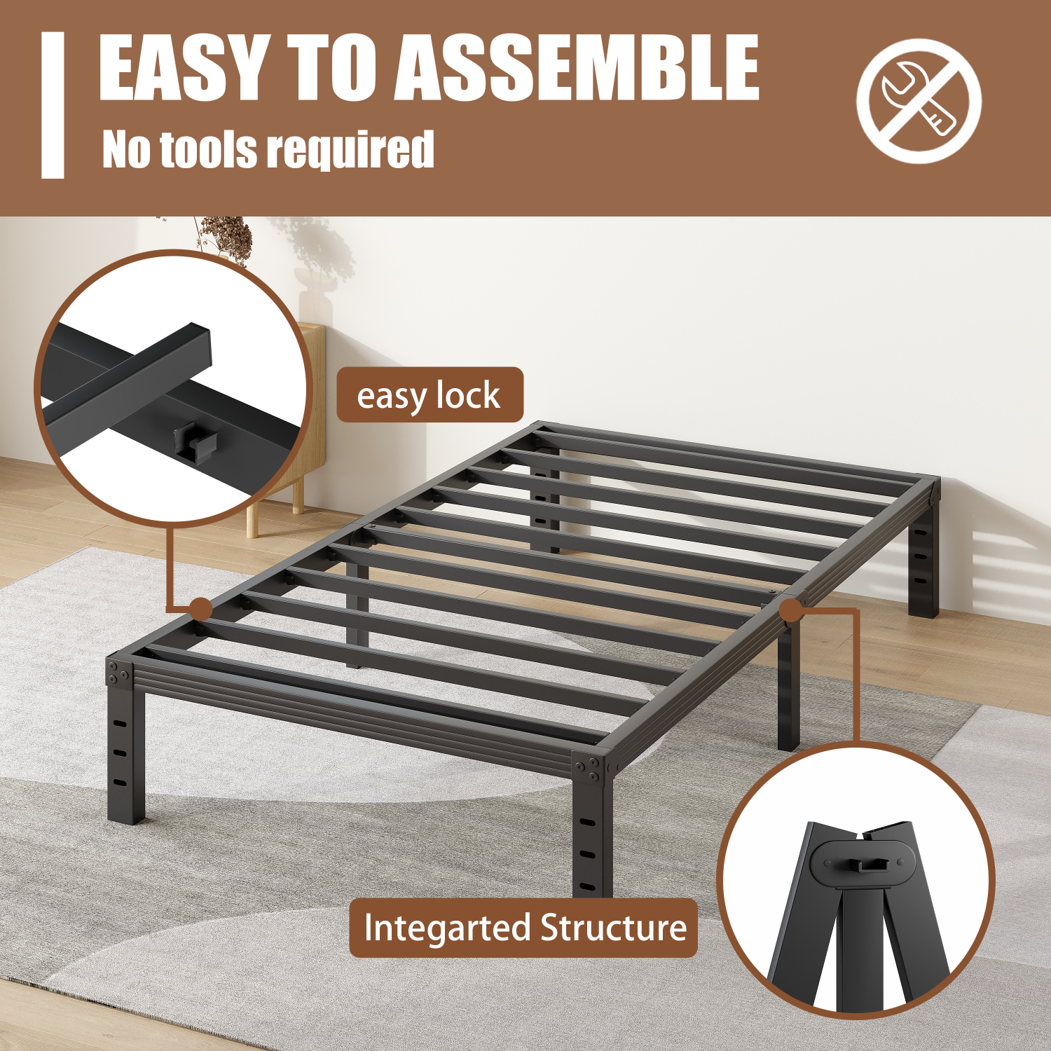COMASACH 12 inch Twin Bed Frame, Easy Assembly, Heavy Duty Metal Platform, Noise Free, Black