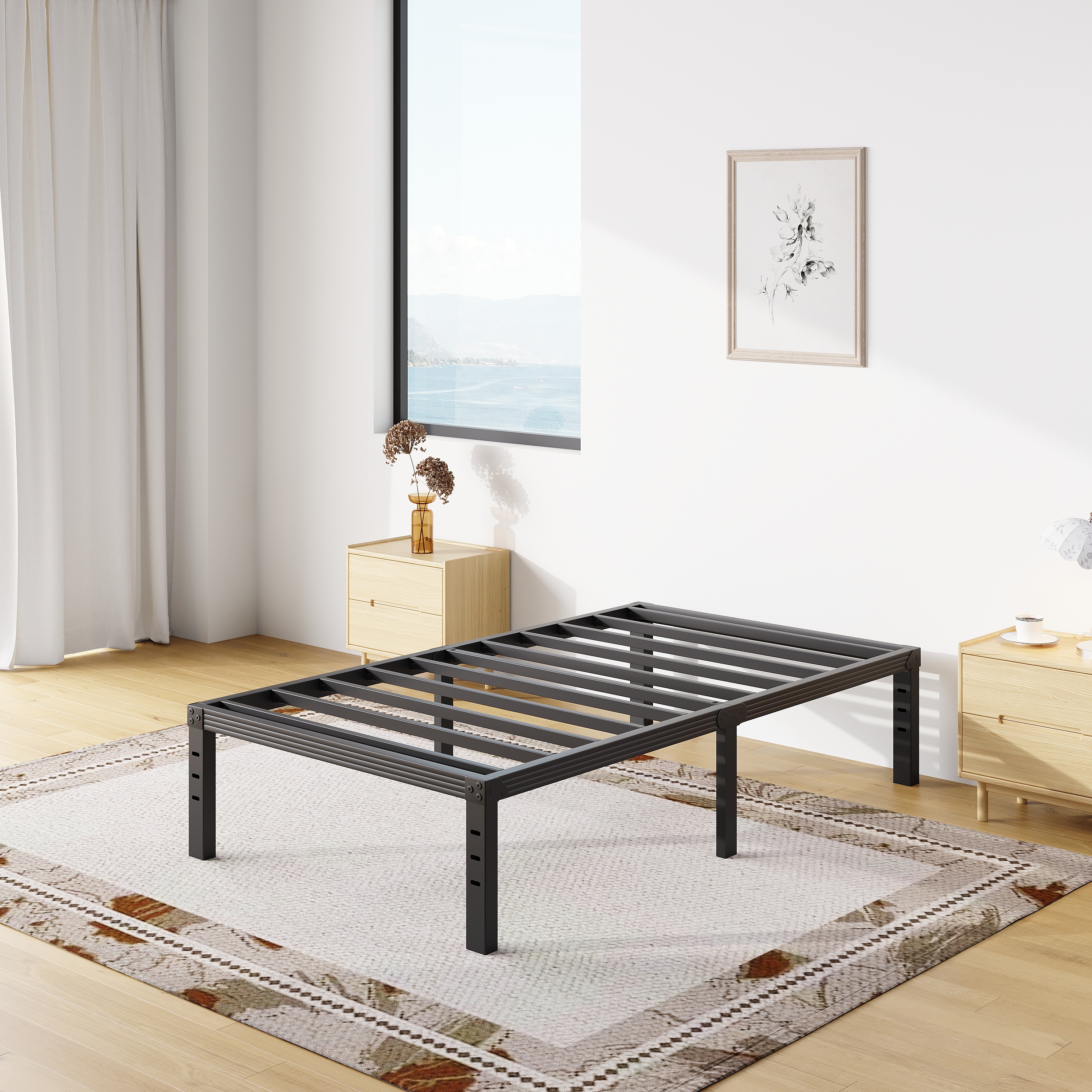 COMASACH 18 inch Twin Bed Frame, Easy Assembly, Heavy Duty Metal Platform, Noise Free, Black