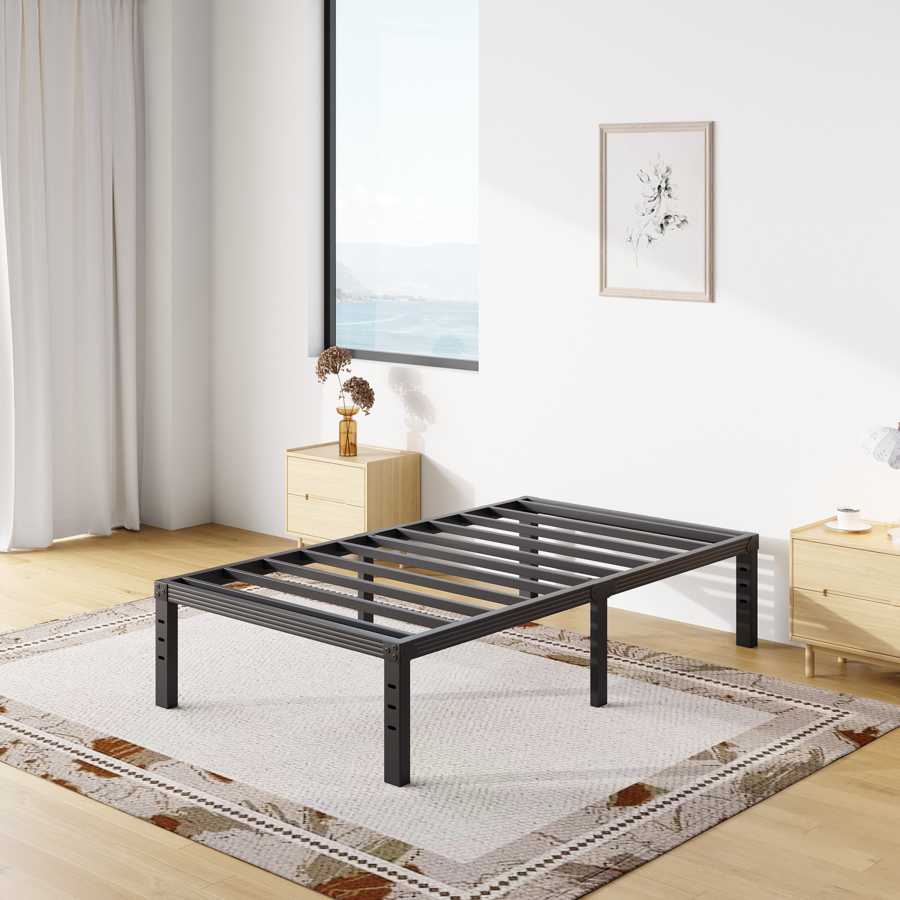 COMASACH 18 inch Twin Bed Frame, Easy Assembly, Heavy Duty Metal Platform, Noise Free, Black