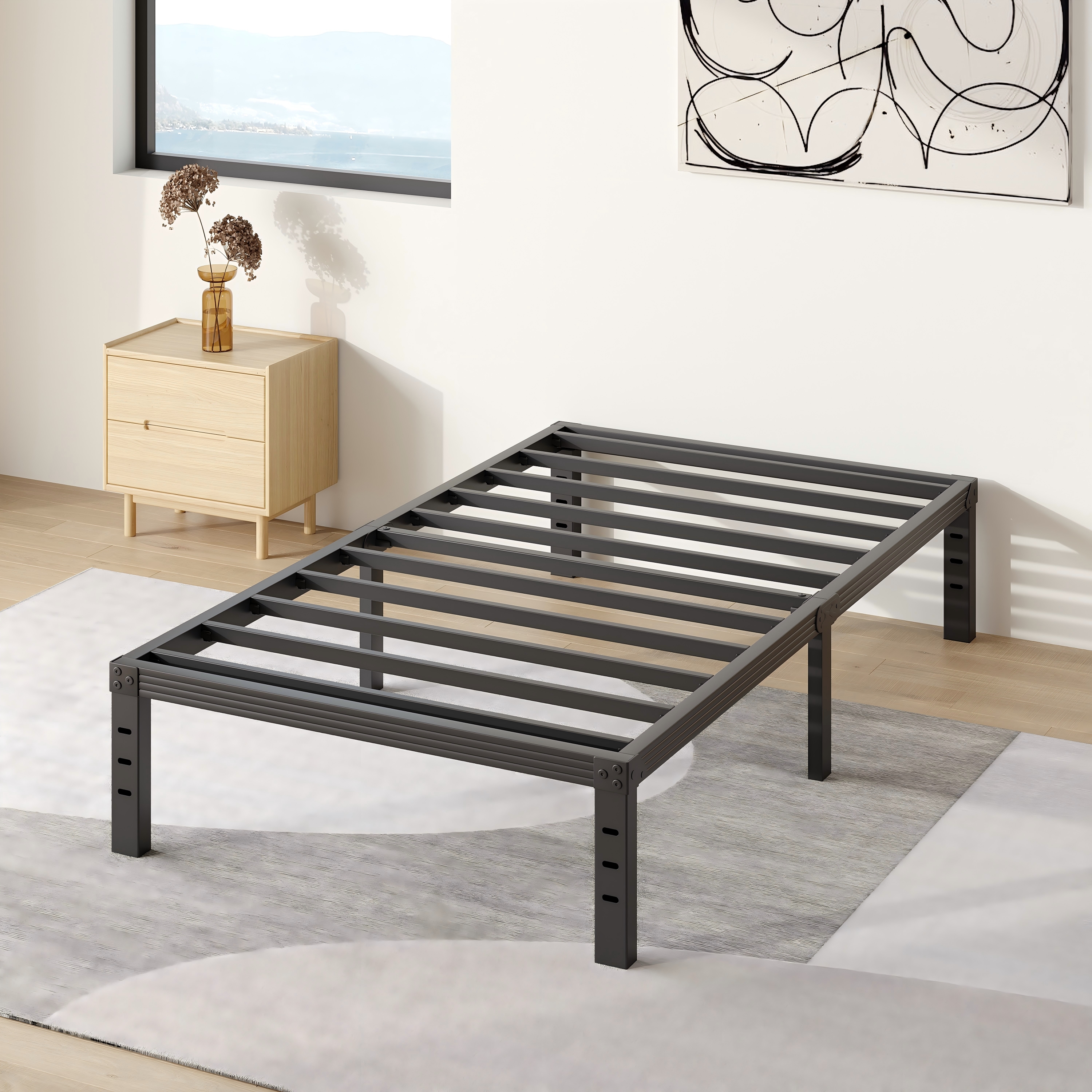COMASACH 14 inch Twin Bed Frame, Easy Assembly, Heavy Duty Metal Platform, Noise Free, Black