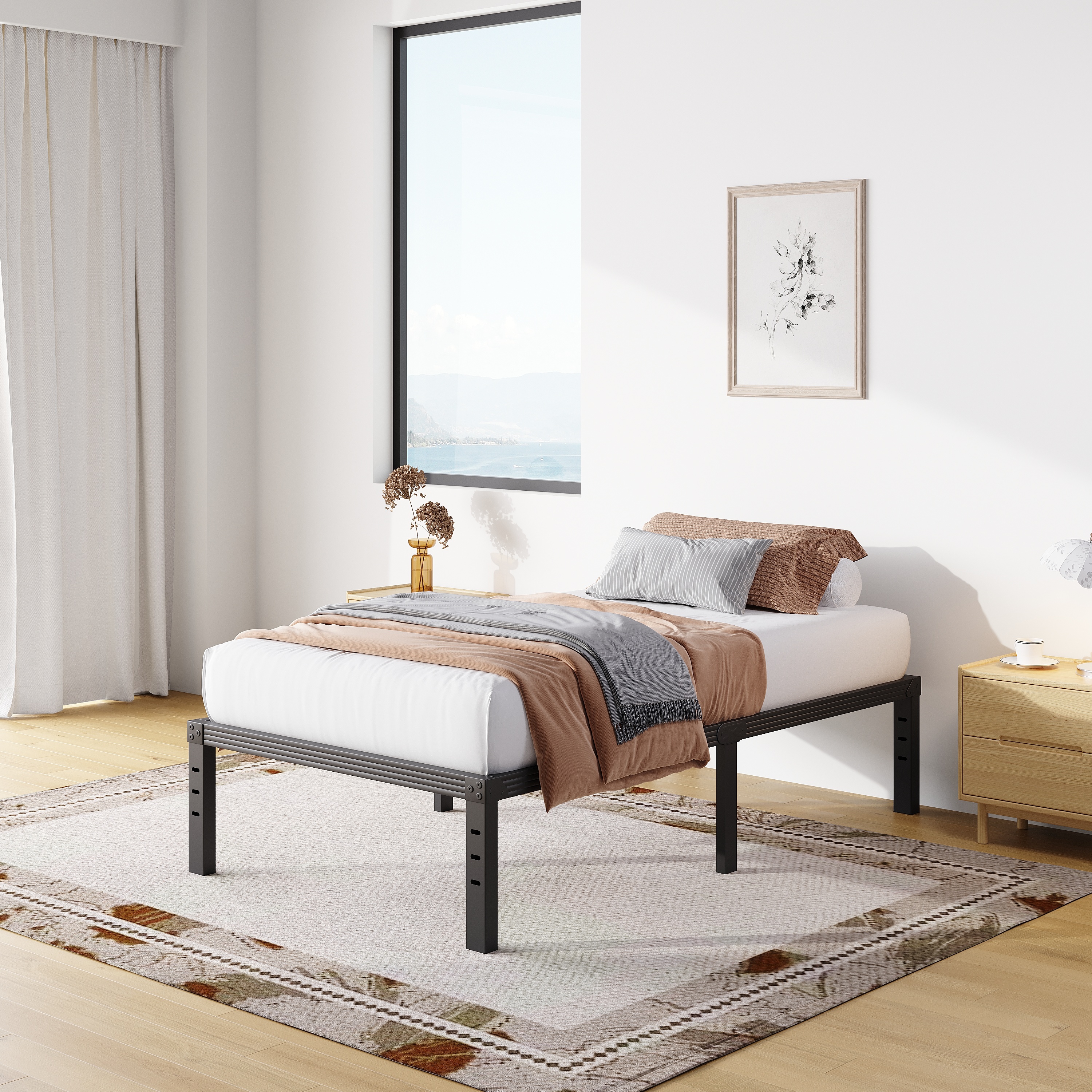 COMASACH 18 inch Twin Bed Frame, Easy Assembly, Heavy Duty Metal Platform, Noise Free, Black