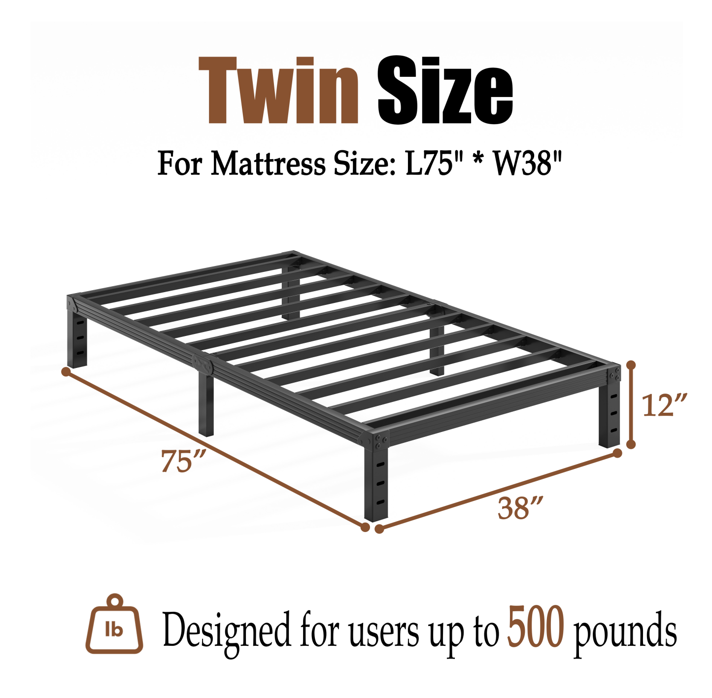 COMASACH 12 inch Twin Bed Frame, Easy Assembly, Heavy Duty Metal Platform, Noise Free, Black