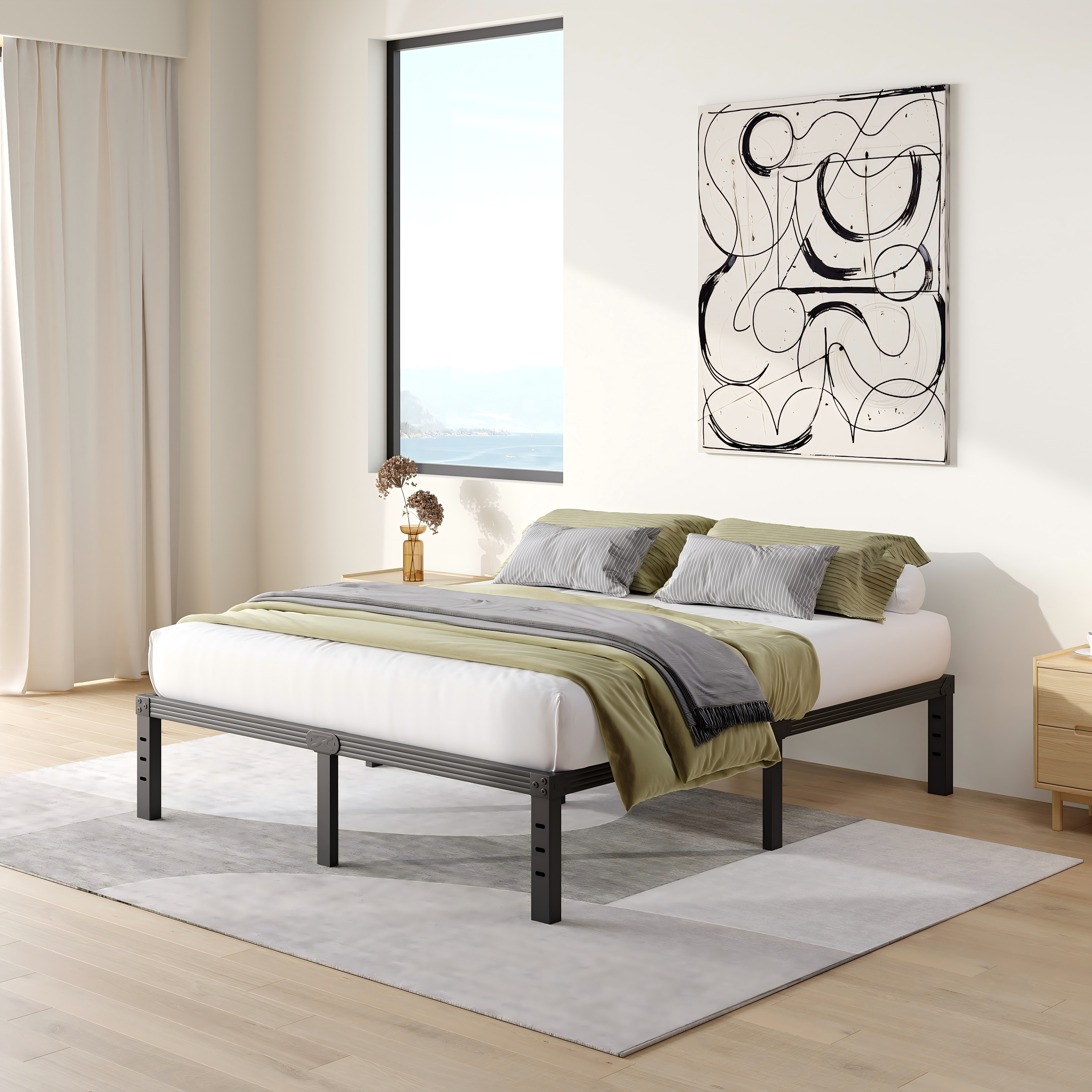 COMASACH 14 in Twin Bed Frame, Easy Assembly, No Box Spring Needed, Heavy Duty Metal Platform Bed Frame Twin Size, Noise Free, Black