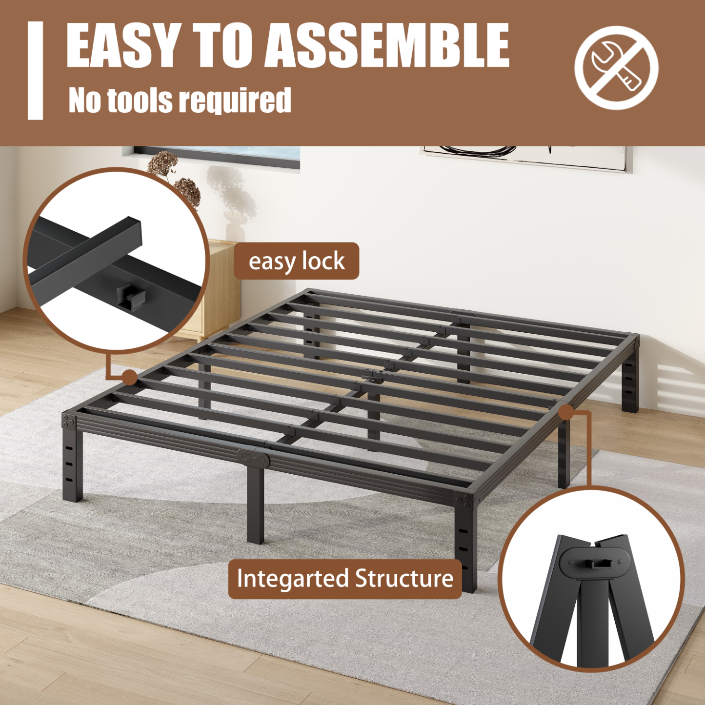COMASACH 12 in King Bed Frame, Easy Assembly, No Box Spring Needed, Heavy Duty Metal Platform Bed Frame King Size, Noise Free, Black