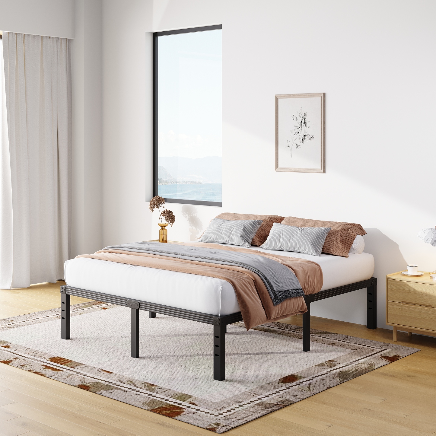 COMASACH 18 inch Bed Frame, Easy Assembly, Heavy Duty Metal Platform, Noise Free, Black