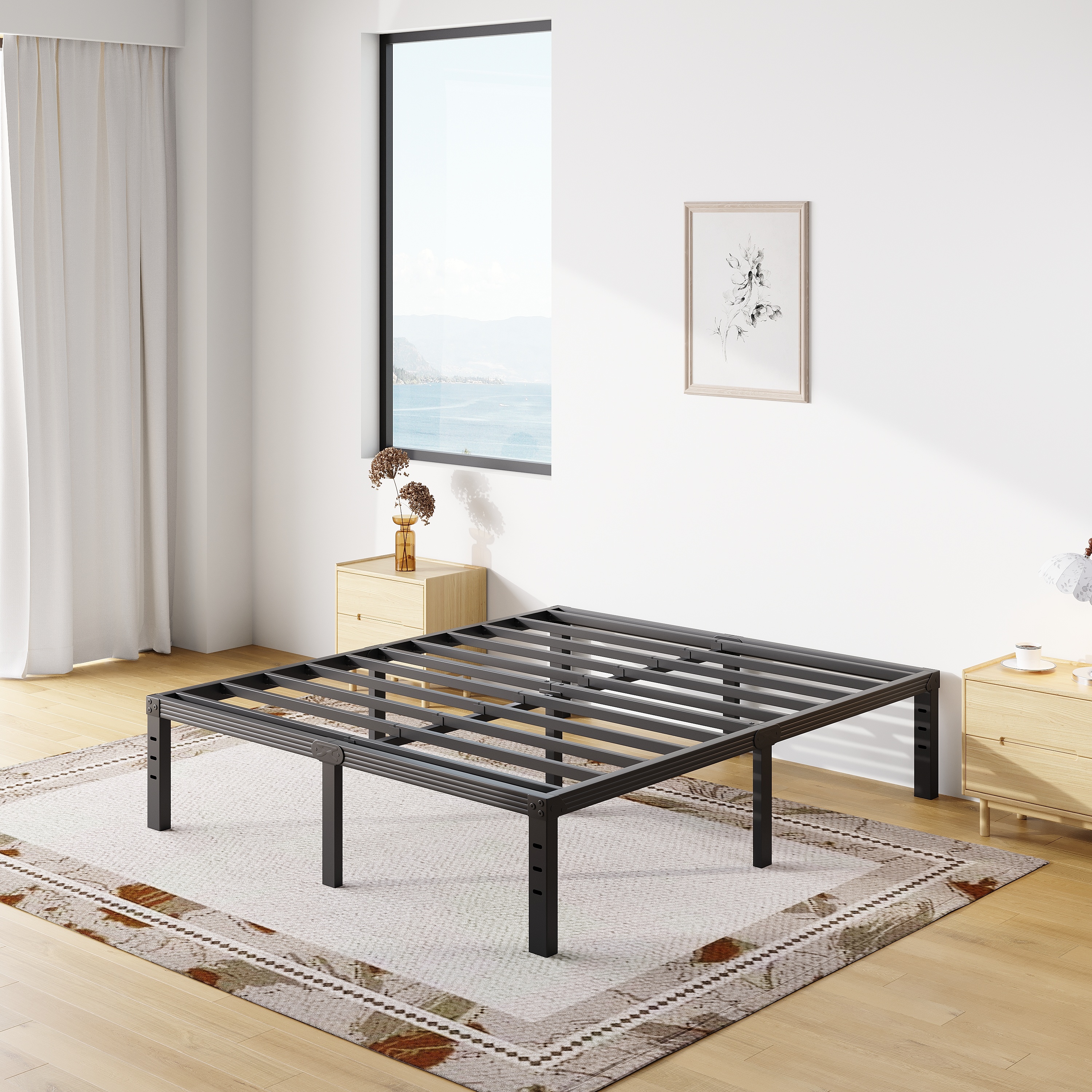COMASACH 18 inch Bed Frame, Easy Assembly, Heavy Duty Metal Platform, Noise Free, Black