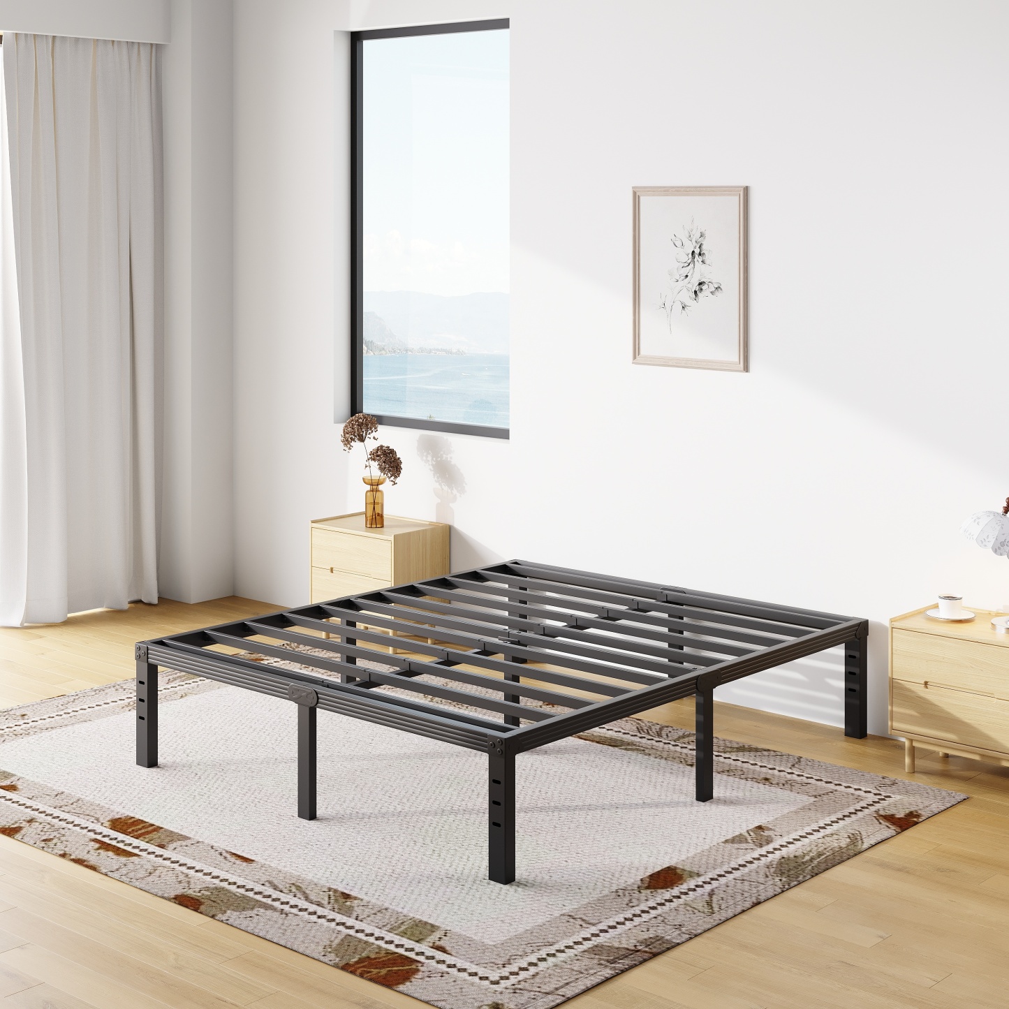 COMASACH 18 inch Bed Frame, Easy Assembly, Heavy Duty Metal Platform, Noise Free, Black