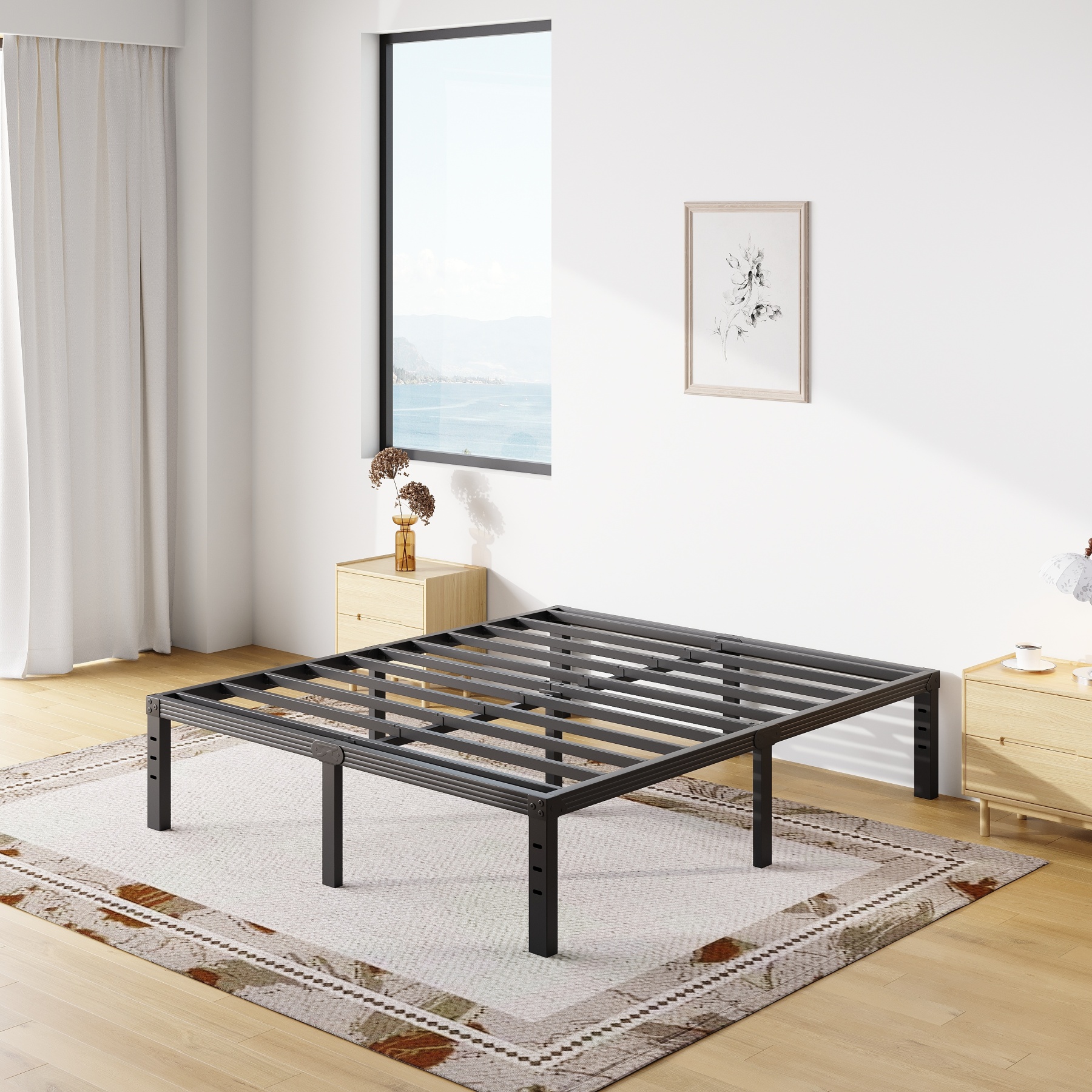 COMASACH 18 inch Bed Frame, Easy Assembly, Heavy Duty Metal Platform, Noise Free, Black