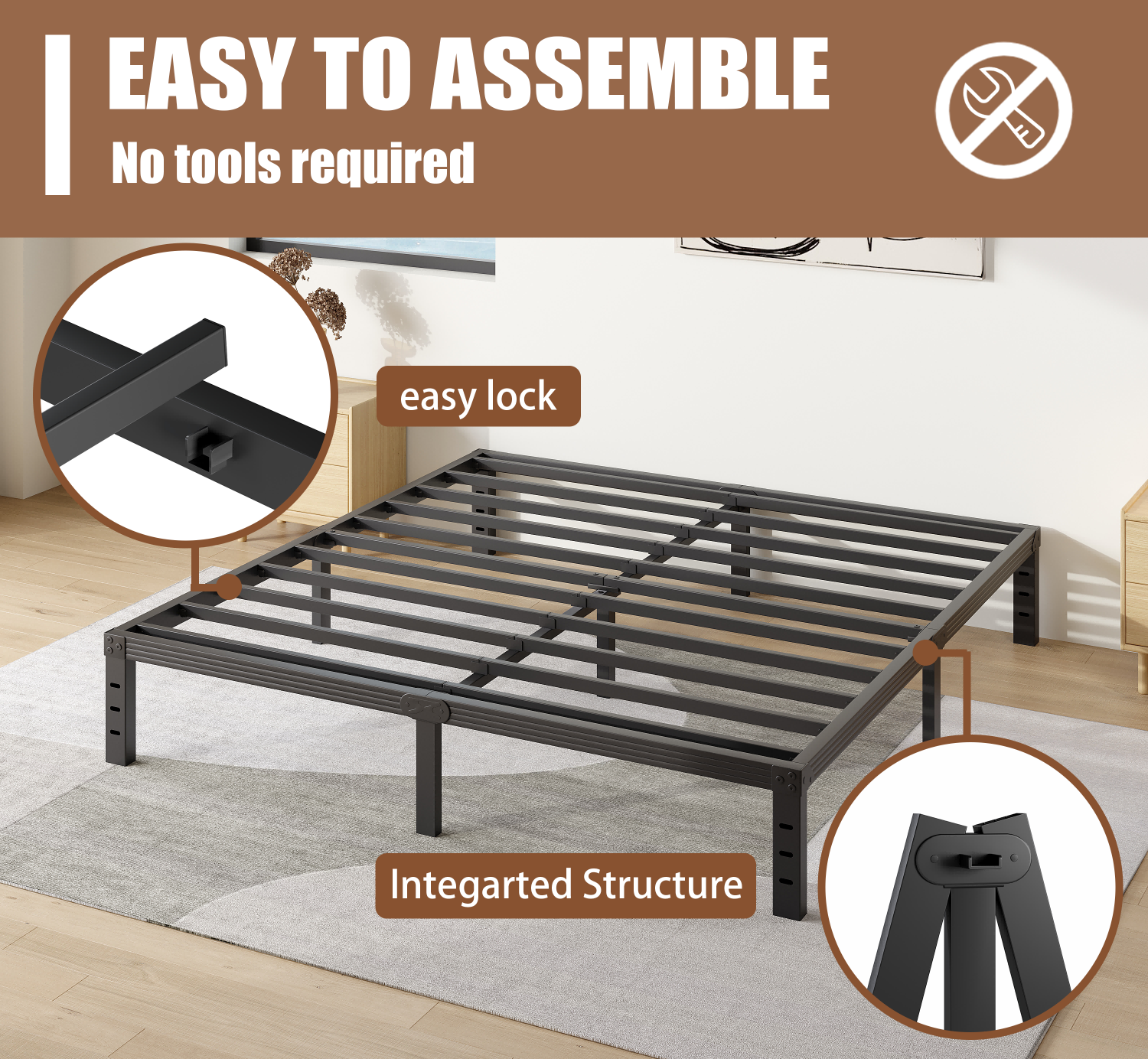 COMASACH 12 inch King Bed Frame, Easy Assembly, Heavy Duty Metal Platform, Noise Free, Black