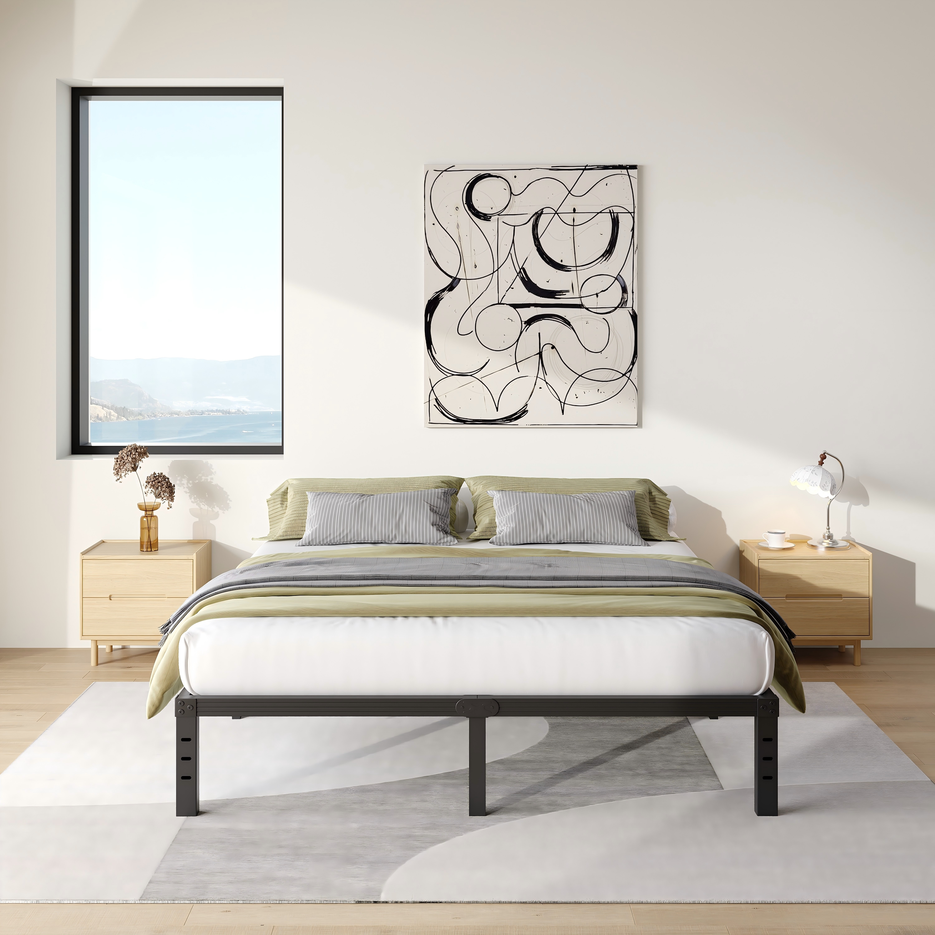 COMASACH 14 inch King Bed Frame, Easy Assembly, No Box Spring Needed, Heavy Duty Metal Platform King Size, Noise Free, Black